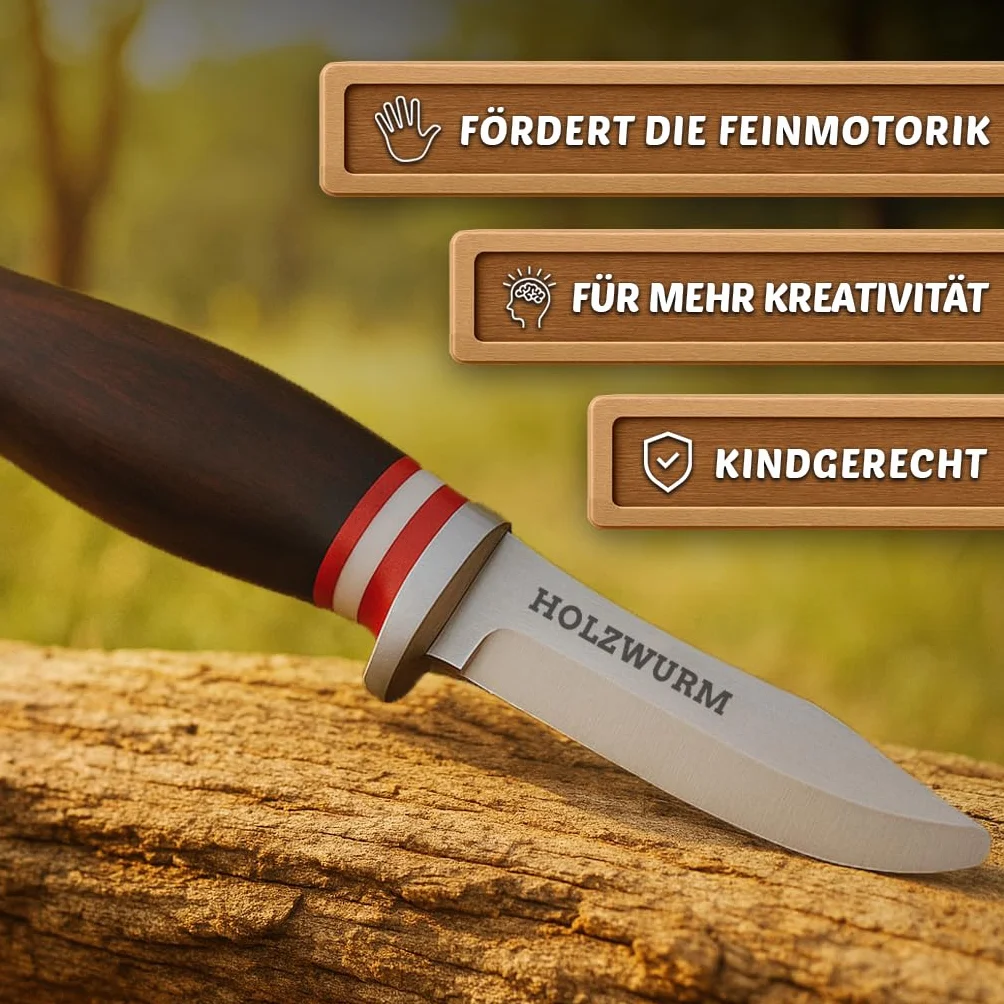 HOLZWURM Coltello da intaglio per bambini, coltello da tasca e da esterno