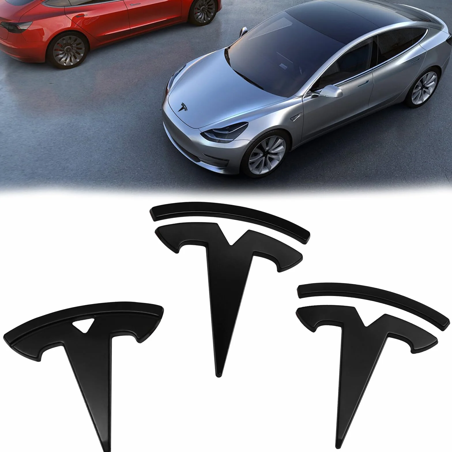 Adesivo nero opaco logo auto compatibile Model 3 - 3 pezzi etichetta anteriore cofano bagagliaio