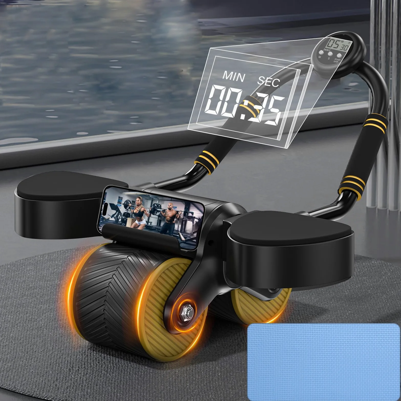 Ruota Addominale, Ab Wheel Roller Workout Equipment con Supporto del Gomito, Ruota Addominali Professionale per Allenamento di Forza Fitness per Casa Attrezzi Palestra Multifunzione