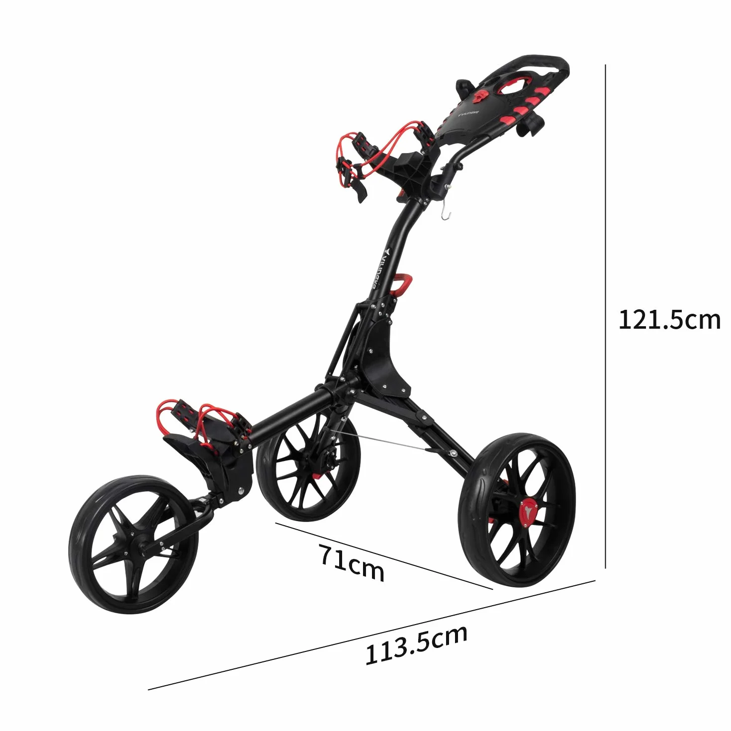 Newfly Carrello da golf a 3 ruote pieghevole con freno a pedale e porta ombrello