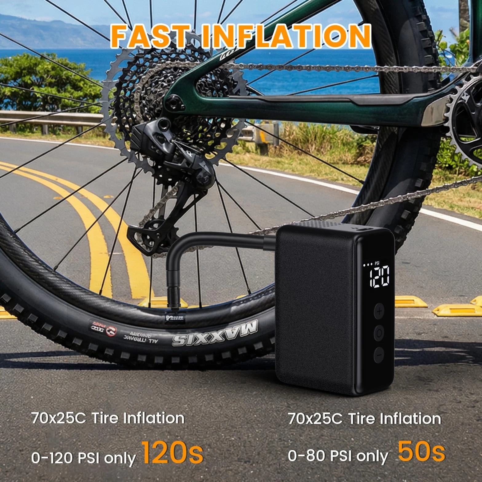 WARMTUYO Pompa Elettrica ad Aria per Bicicletta 120 PSI con Manometro e Spegnimento Automatico