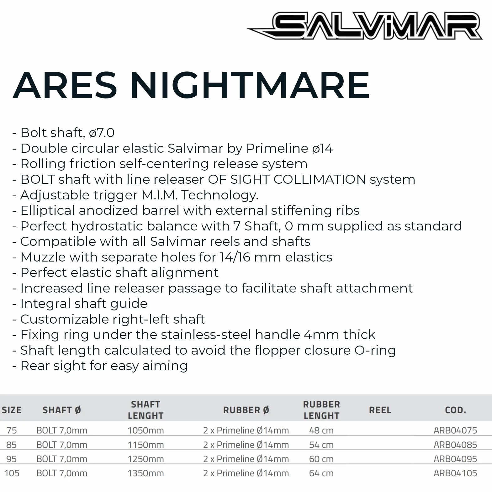 Salvimar Ares Nightmare, Arbalete, Pesca Subacquea, Impugnatura Neutra o Destra