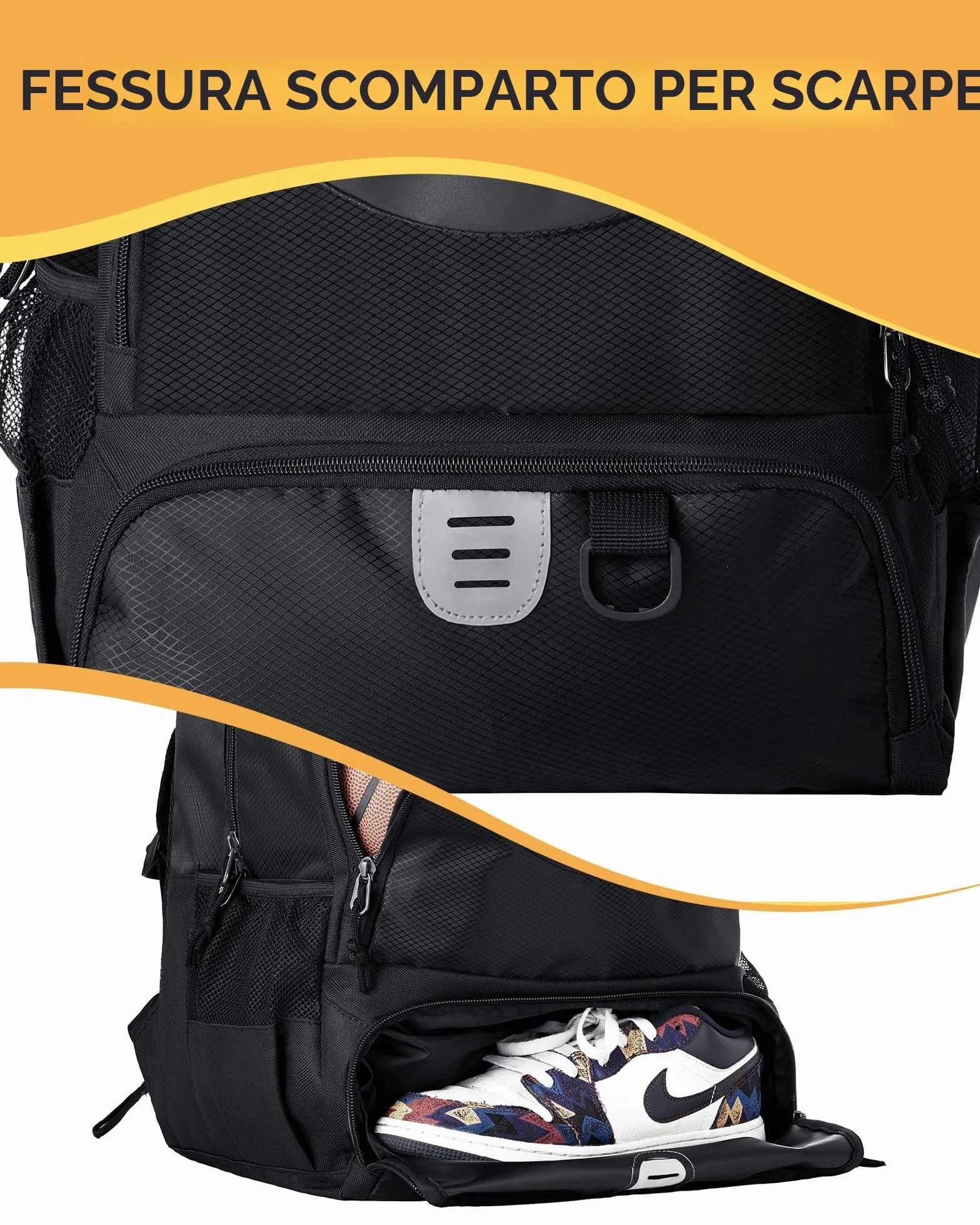 Borsa da basket in rete nera TRAILKICKER con scomparto per scarpe e pallacanestro