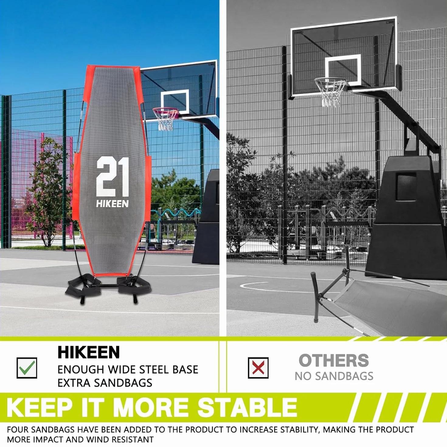 Hikeen Manichino Difensore Basket, Attrezzatura Allenamento Palleggio Tiro Passaggi, 2 Palpieghevoli Regolabili 240cm+200cm, 4 Sacchetti Sabbia Base