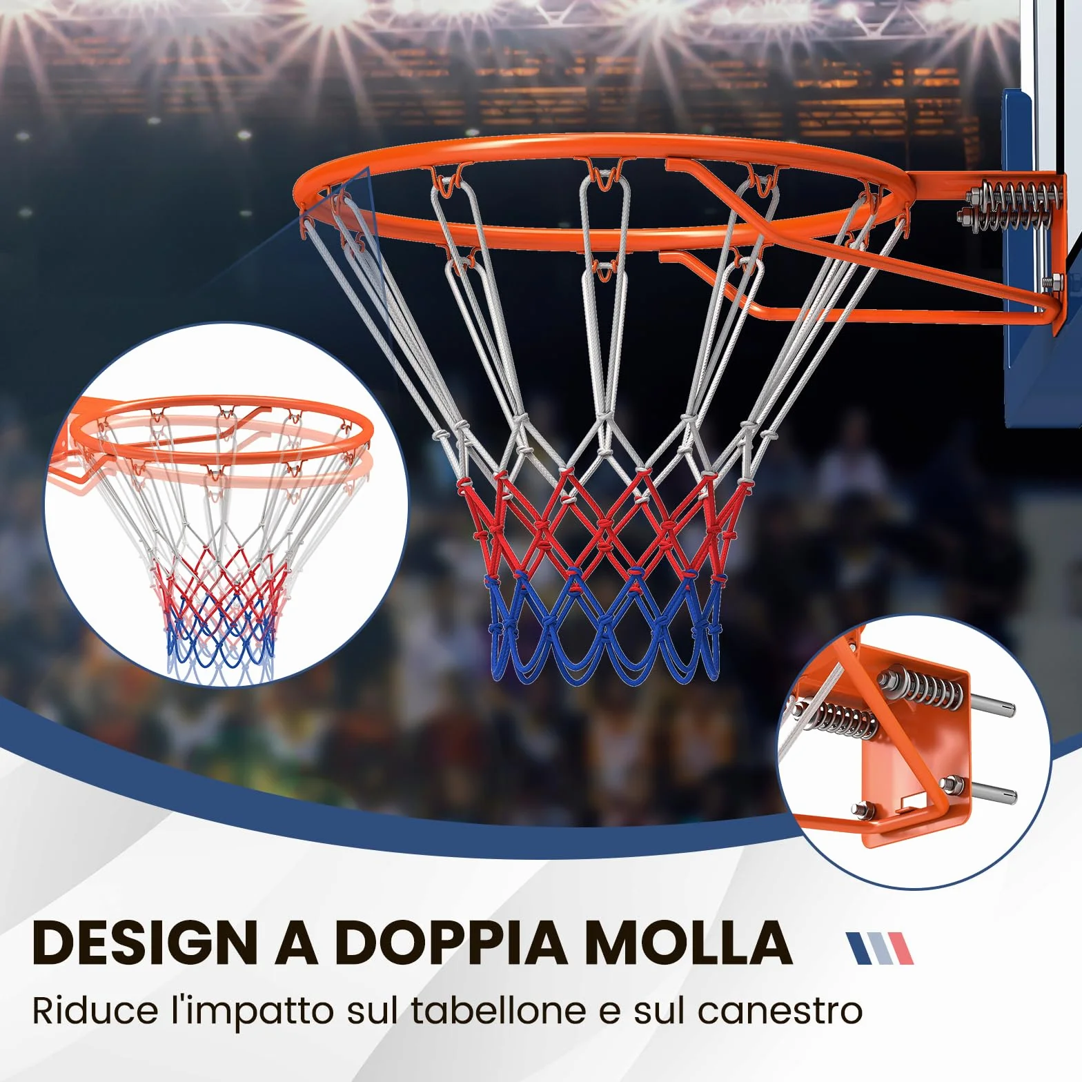 COSTWAY Canestro da Basket a Parete 45 cm, Anello Pallacanestro Muro Doppia Molla, Rete Resistente