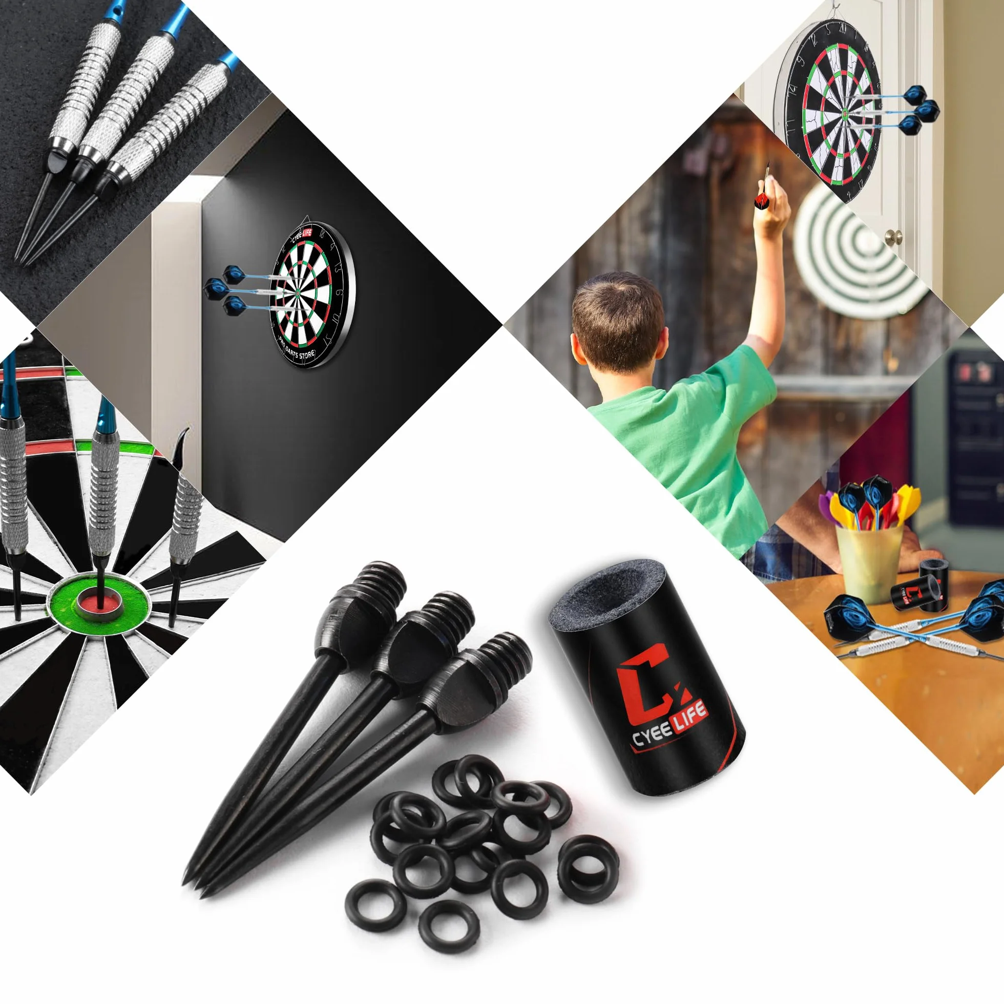 CyeeLife 12 pezzi punte in acciaio 2BA per freccette + affilatore, converti softdart