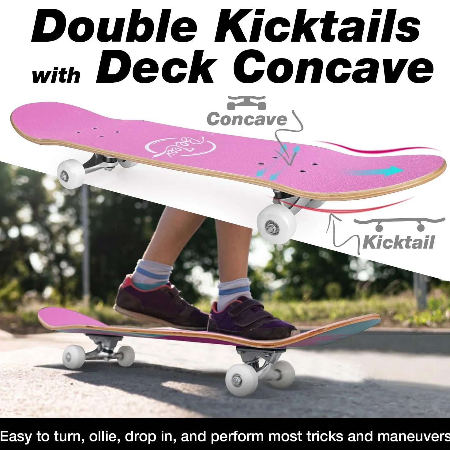 BELEEV Skateboard 31x8 per Principianti, Bambini, Adolescenti e Adulti, Completo Pro Cruiser Skateboard per Ragazza Ragazzo, Acero Canadese a 7 Strati, Doppio Vassoio Concavo, con Strumento a T