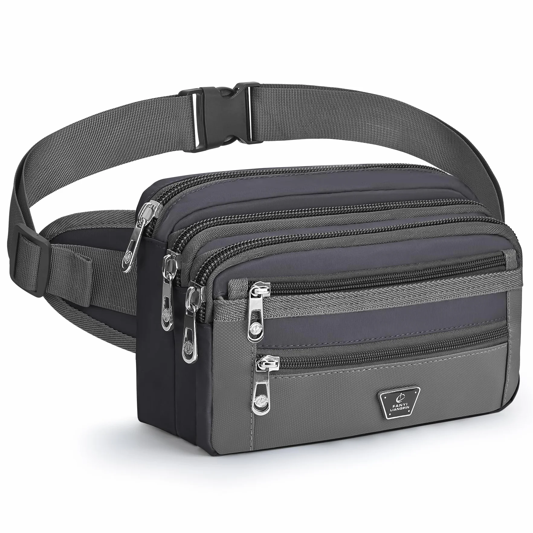 Marsupio Sportivo Uomo Donna con Tracolla Regolabile 7 Zip Tasche Corsa Ciclismo Grigio