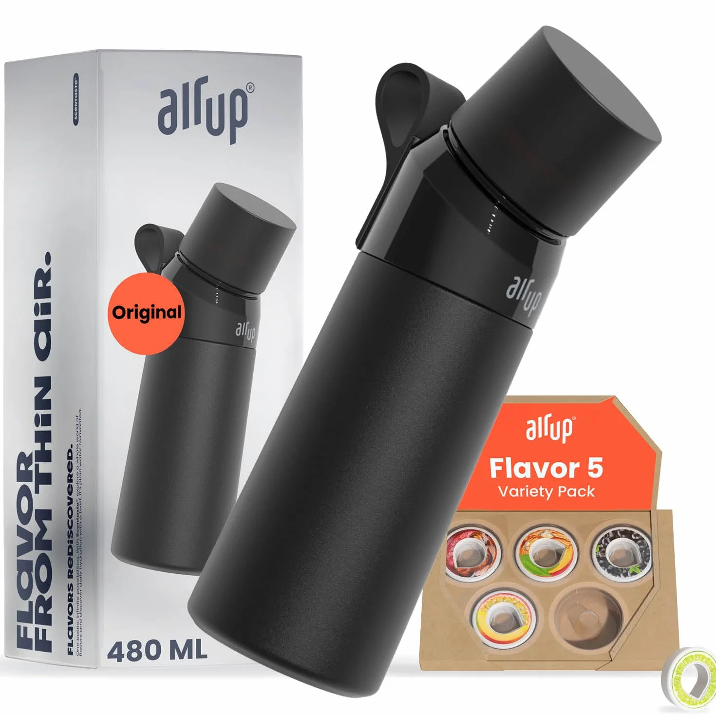 AIR UP® Borraccia Twist Pro Steel in acciaio inox Starter Set Originale 480 ml, mantiene il freddo per 14h, tappo ermetico, Nero