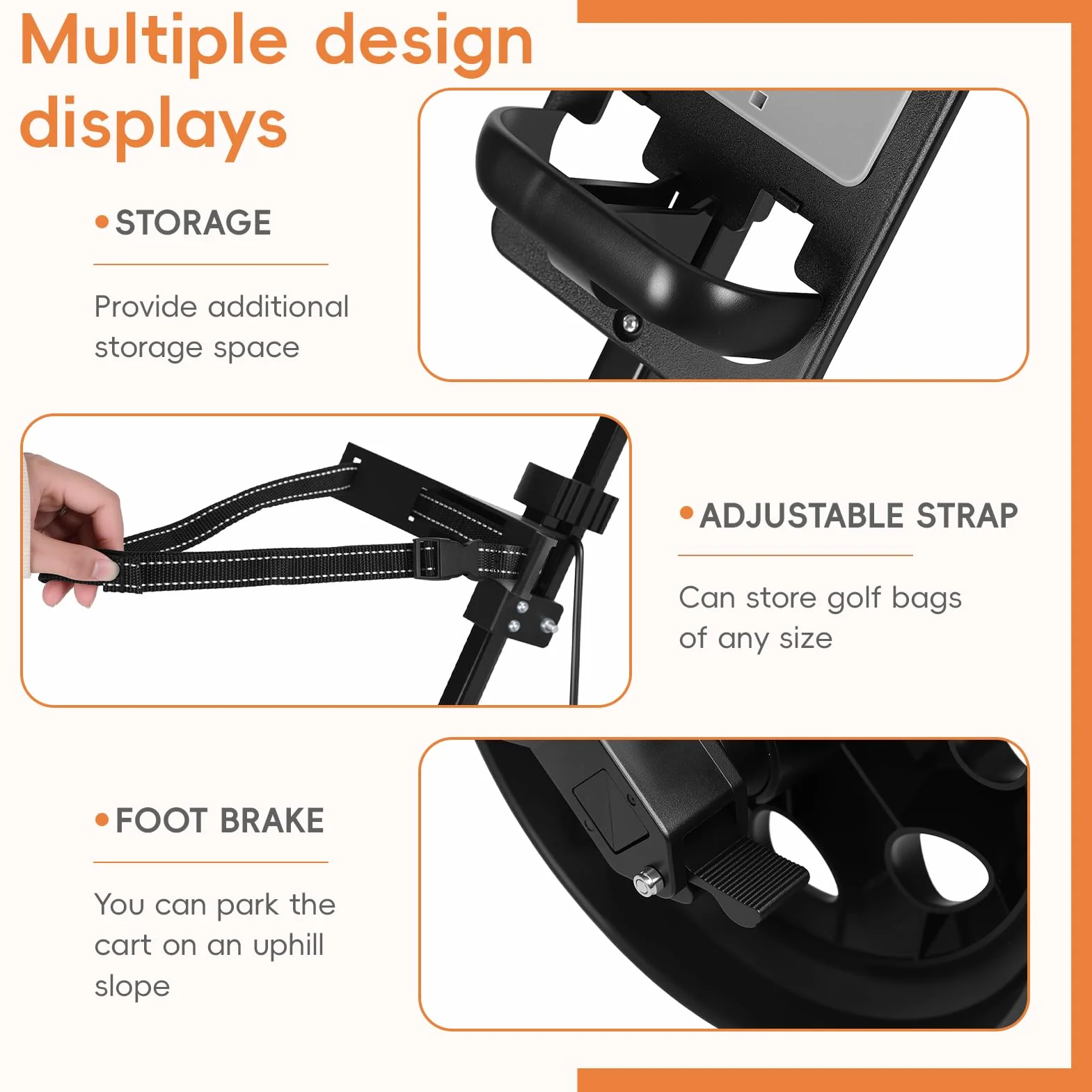 Carrello da golf a 2 ruote pieghevole in metallo leggero con segnapunti e supporto tee