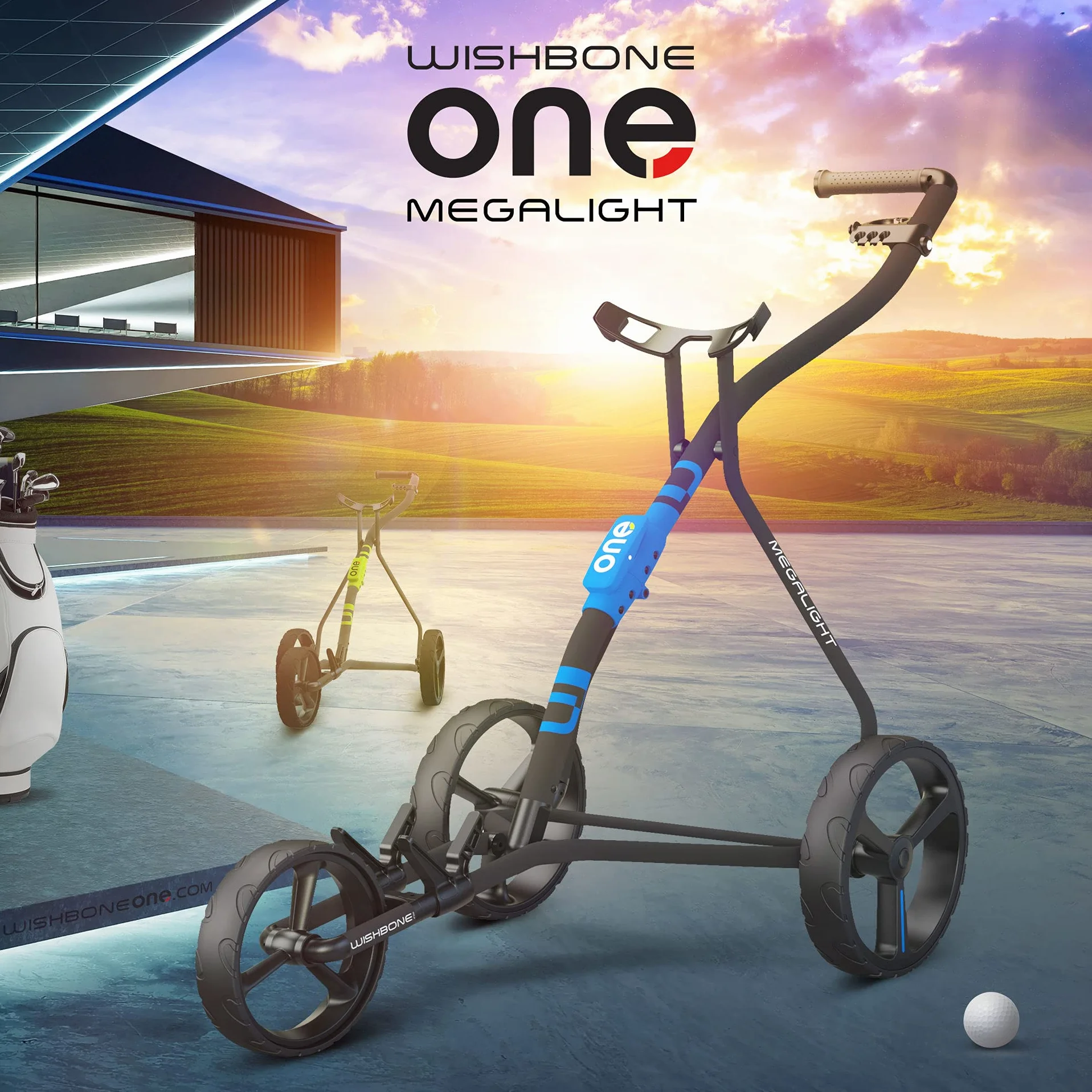 Wishbone ONE Megalight 3 Carrello da golf a 3 ruote Push-Pull Blu
