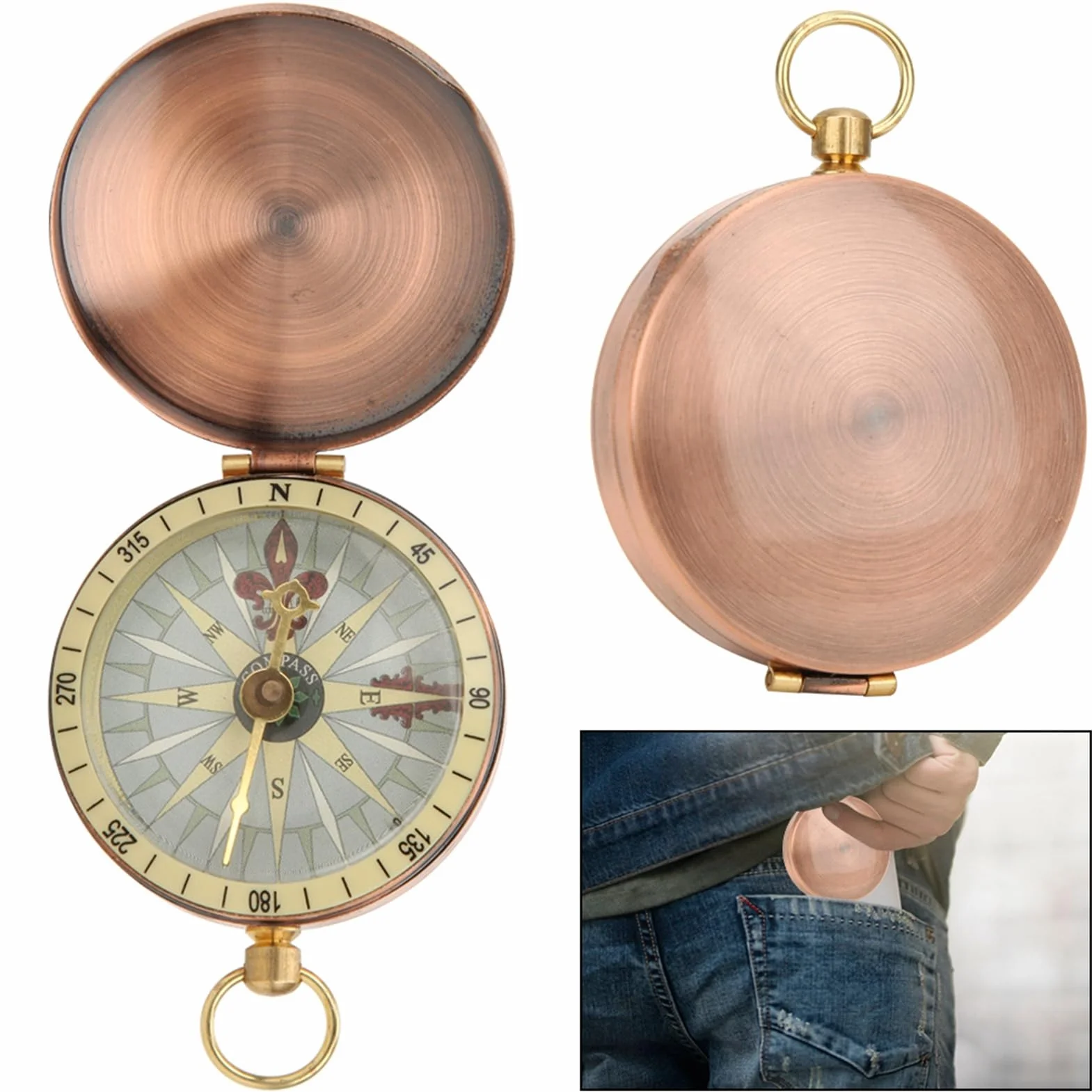 Alomejor Bussola Vintage Retro Rame Flip Pocket Compass Survival Gear per Escursioni