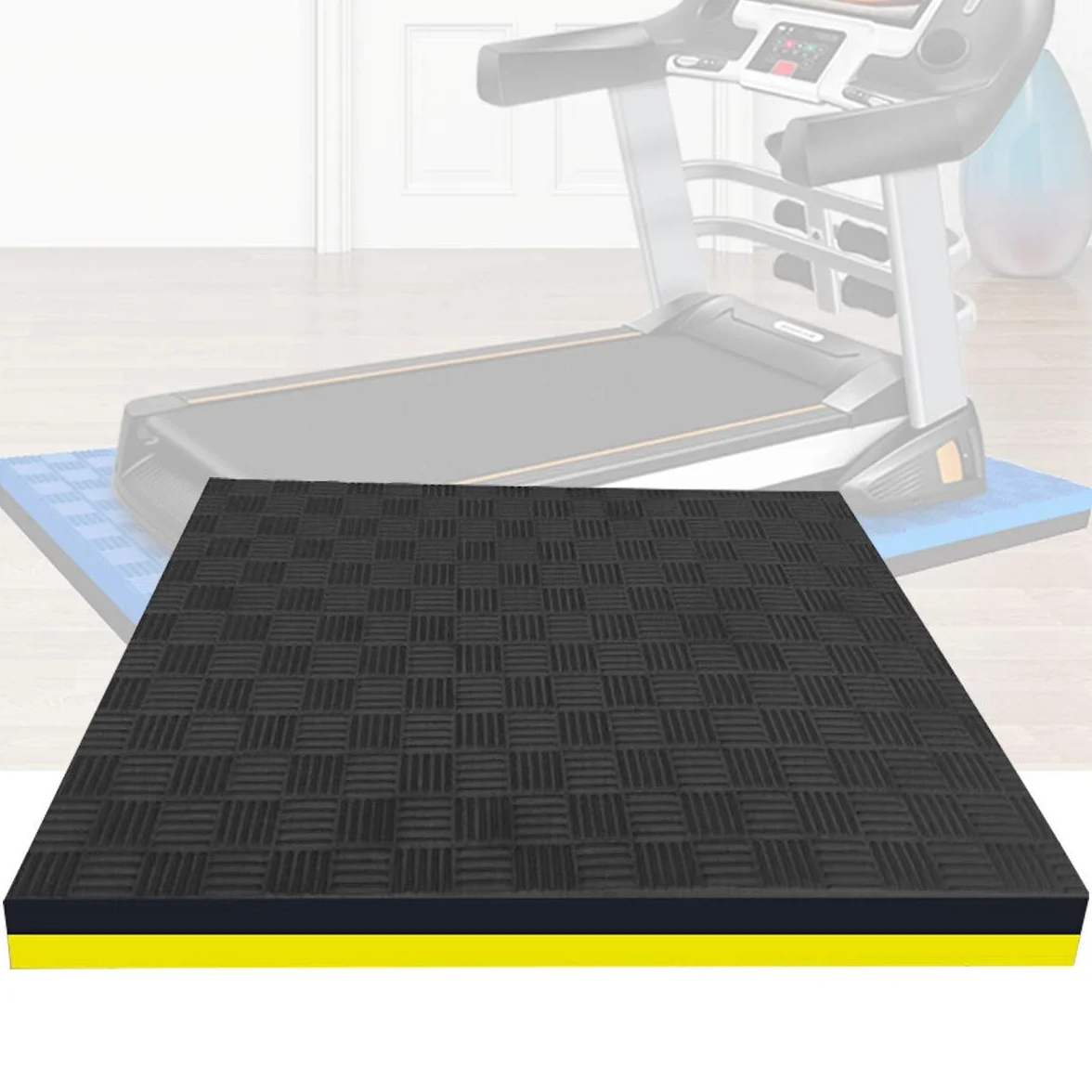 Tappetino per Tapis Roulant, Tappetino Insonorizzante per Tapis Roulant, Tappetini Attrezzi Fitness Casa, Tappeto Antiscivolo Antivibrazione Protezione del Pavimento ecc Black+Yellow-200×100×2.5 cm