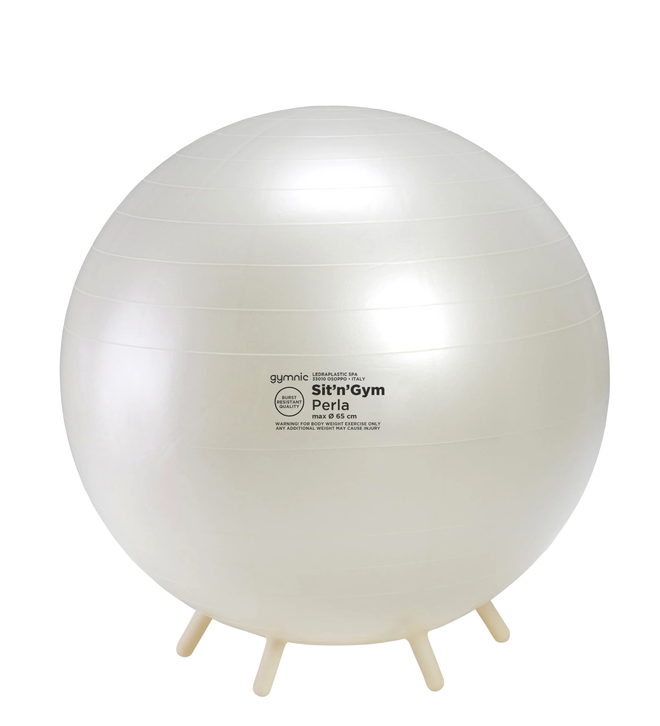 GYMNIC Sit’n’Gym Perla palla da seduta gonfiabile con piedini antiscivolo, colore bianco perla, sedia ergonomica antiscoppio per postura corretta e benessere in ufficio o a casa
