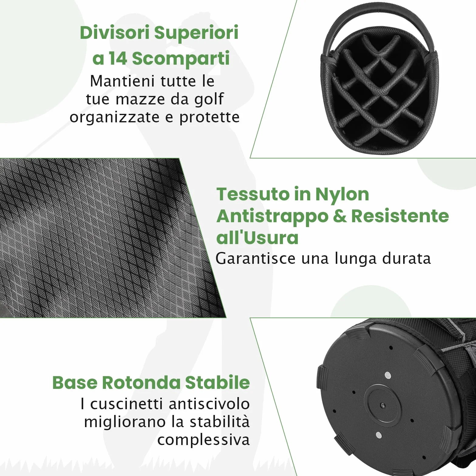 GYMAX Sacca da Golf per Carrello 14 Scomparti con Borsa Termica e Cappuccio Antipioggia