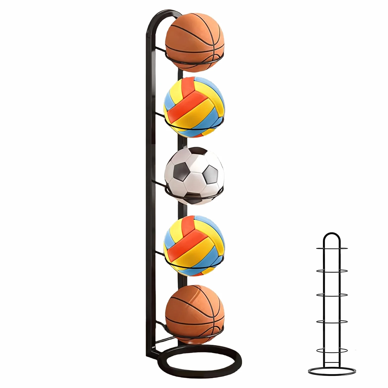 Scaffale per pallacanestro 5 livelli supporto verticale rimovibile organizer garage attrezzature sportive calcio pallavolo