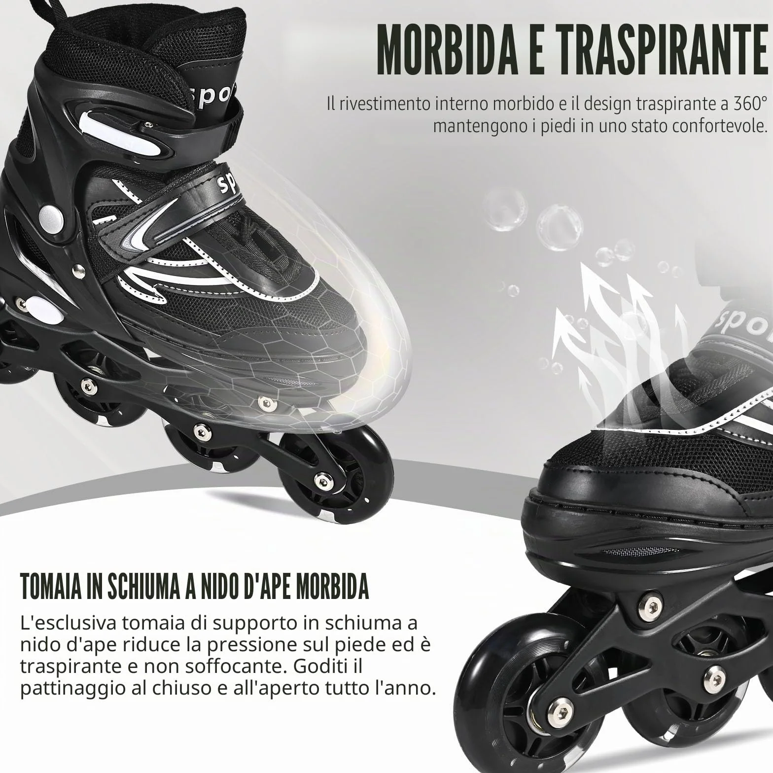 Pattini in linea regolabili per bambini e adulti con ruote luminose 4 ruote