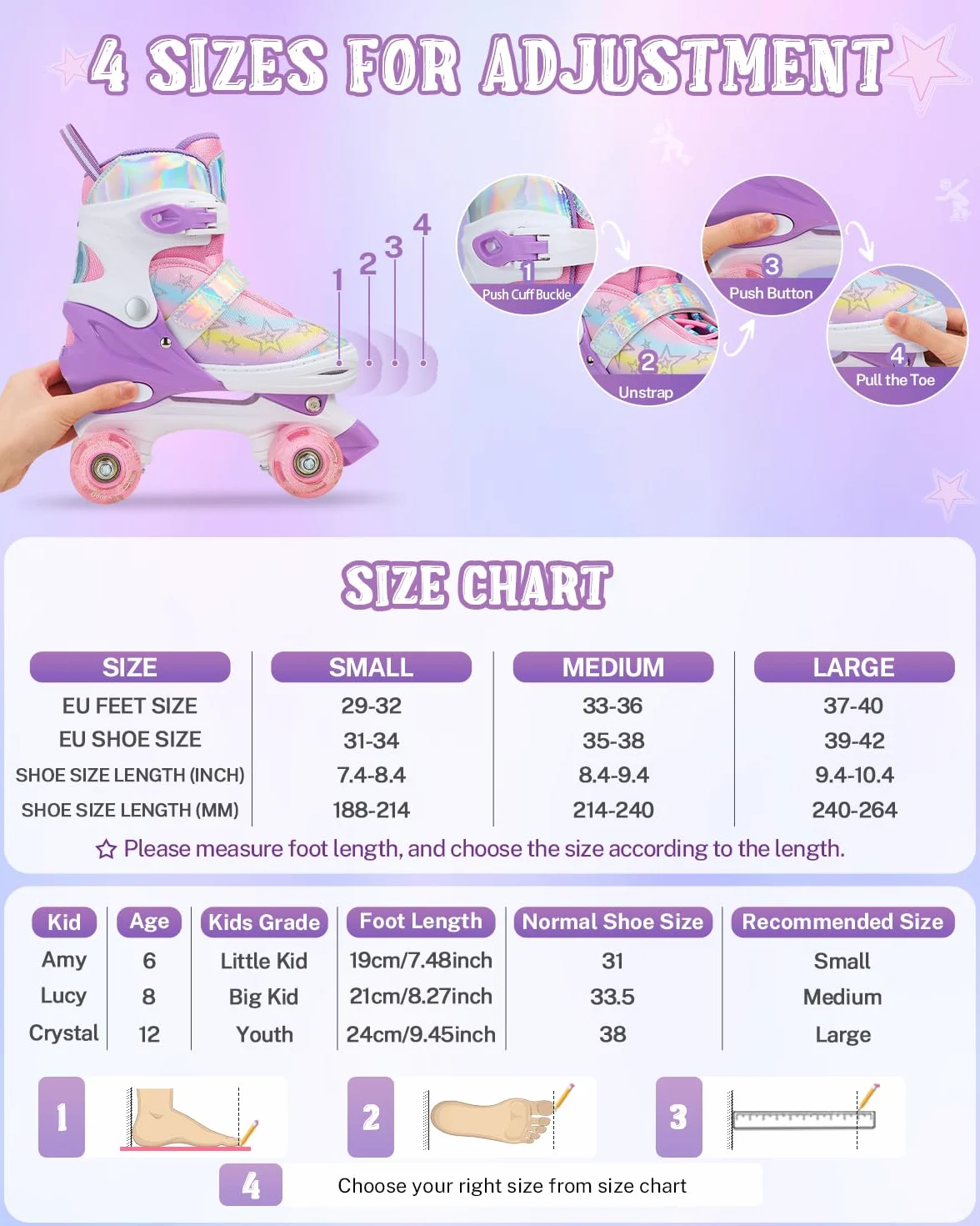 Gonex Pattini a Rotelle per Bambina Bambini Ragazzi Ragazze Principianti, Pattini Regolabili con 4 Ruote Illumina LED