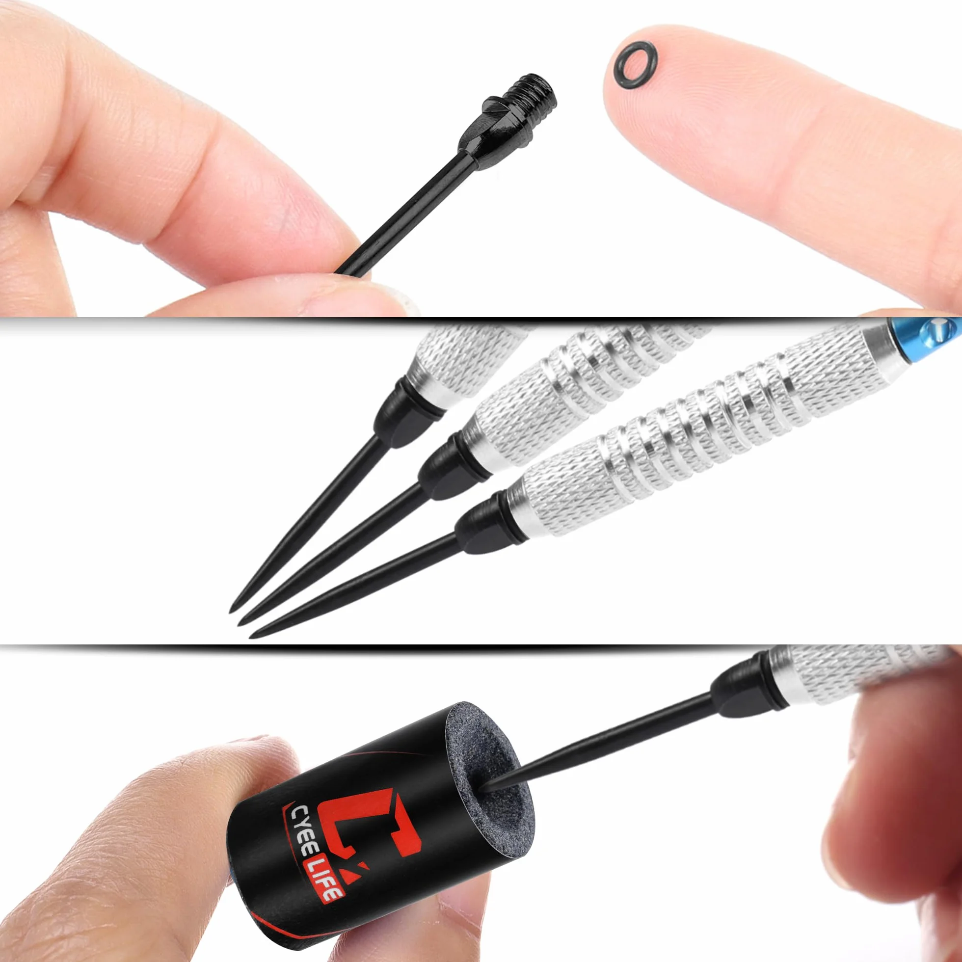 CyeeLife 12 pezzi punte in acciaio 2BA per freccette + affilatore, converti softdart