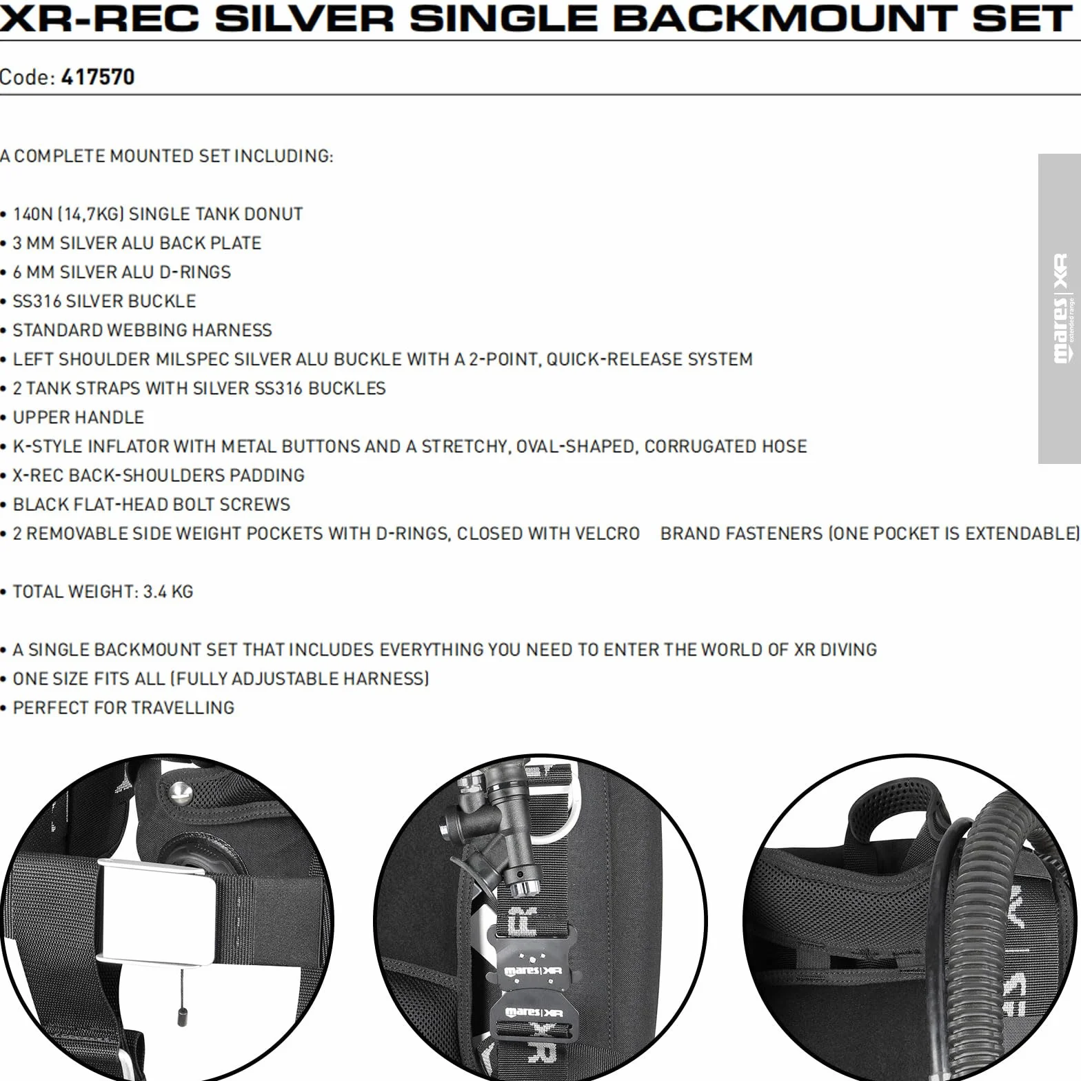 Mares XR-Rec Silver Single Backm. Set XR Line