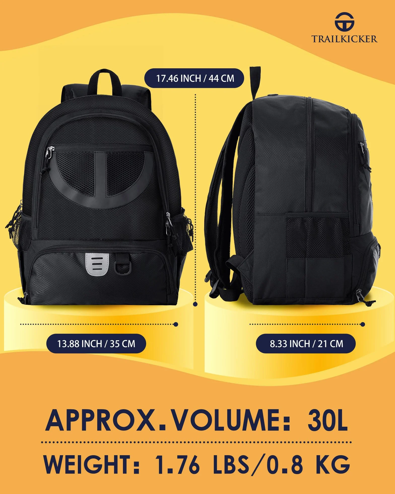 Borsa da basket in rete nera TRAILKICKER con scomparto per scarpe e pallacanestro