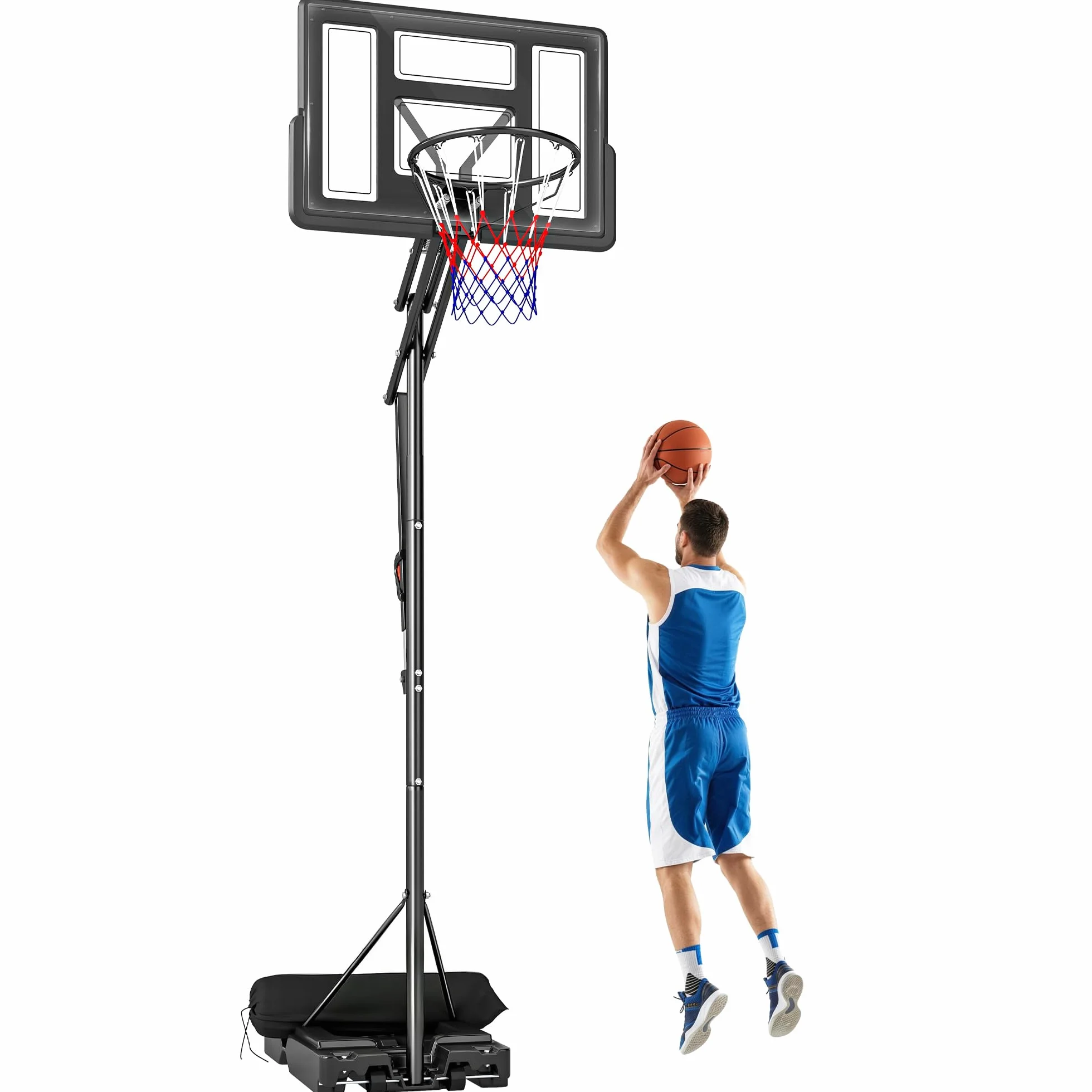 SPORTNOW Canestro Basket Regolabile 235-305 cm, Tabellone Infrangibile, Portatile, Nero
