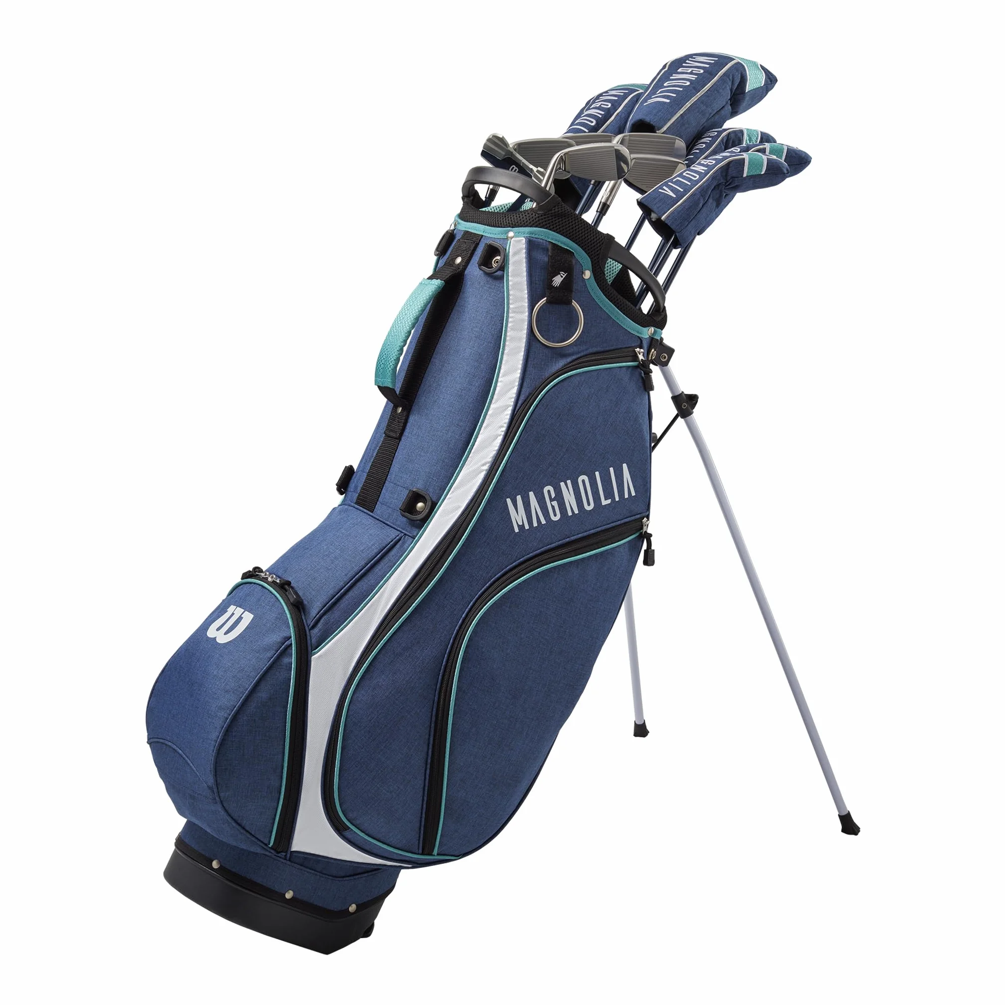 Wilson Set Mazze da Golf Donna Destrorsi Navy con Stand Bag Driver Fairway Ibrido Ferri PW SW Putter
