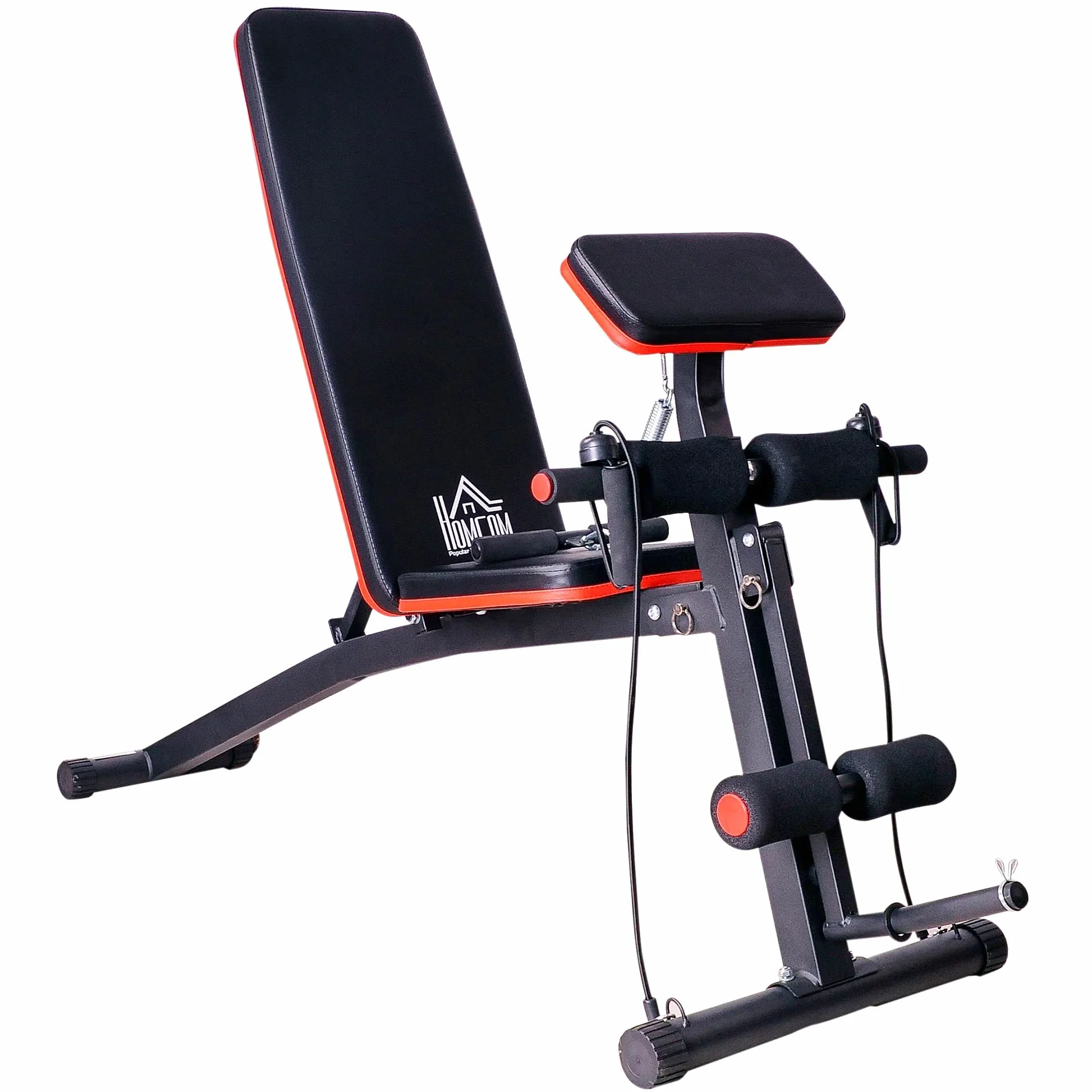 HOMCOM Panca Palestra Pieghevole, Panca Addominali Multifunzione Inclinabile con Schienale Regolabile a 7 Livelli, Macchina Leg Extension, Cuscinetto, Banda di Resistenza, per Allenamento Casa