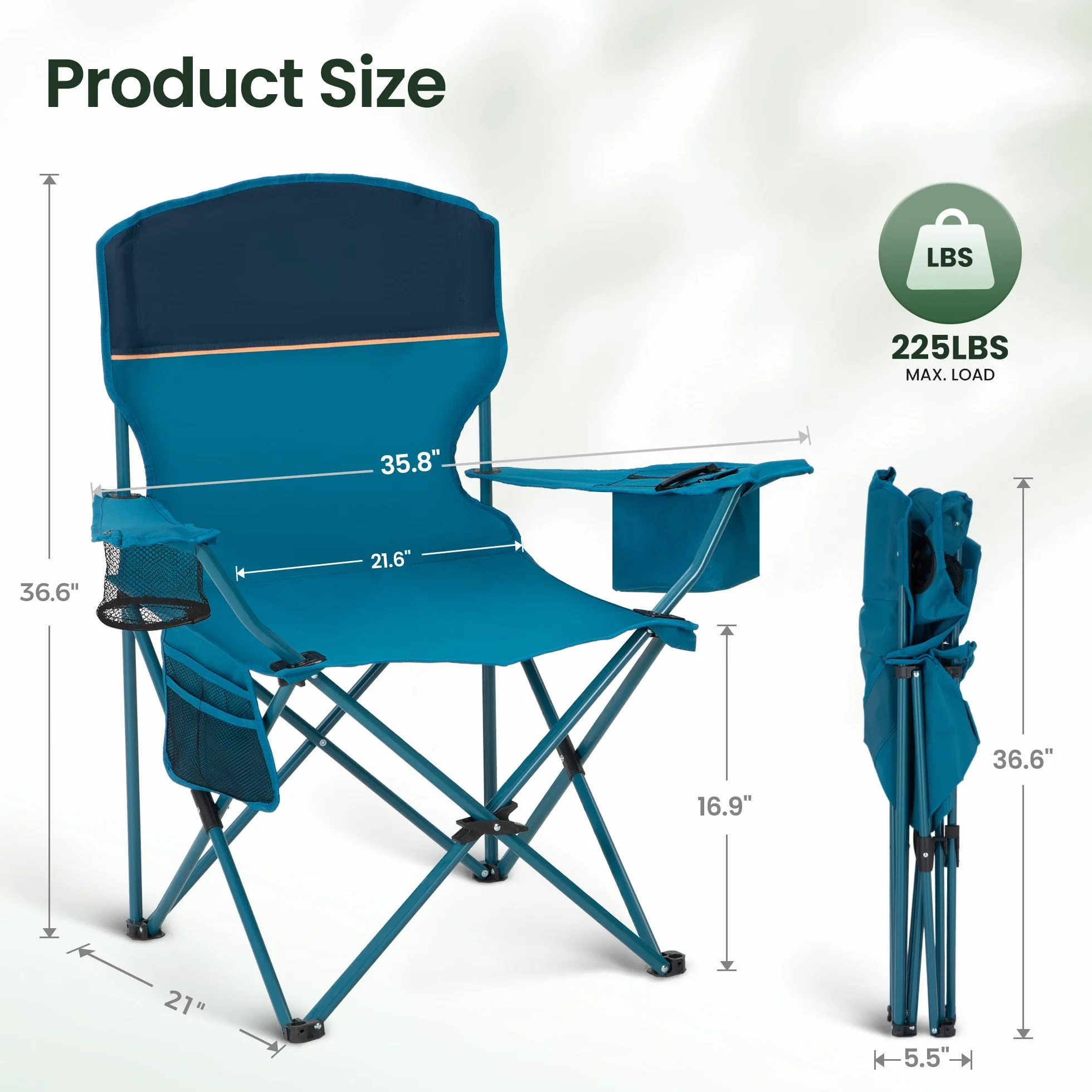 HIGH POINT SPORTS Sedia da Campeggio Pieghevole 2 Pezzi 102 kg con Braccioli Blu