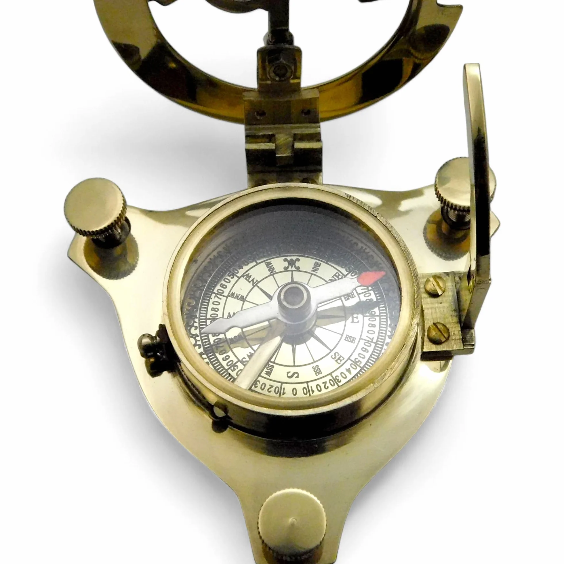 Bussola meridiana in ottone antico replica nautical con scatola in palissandro