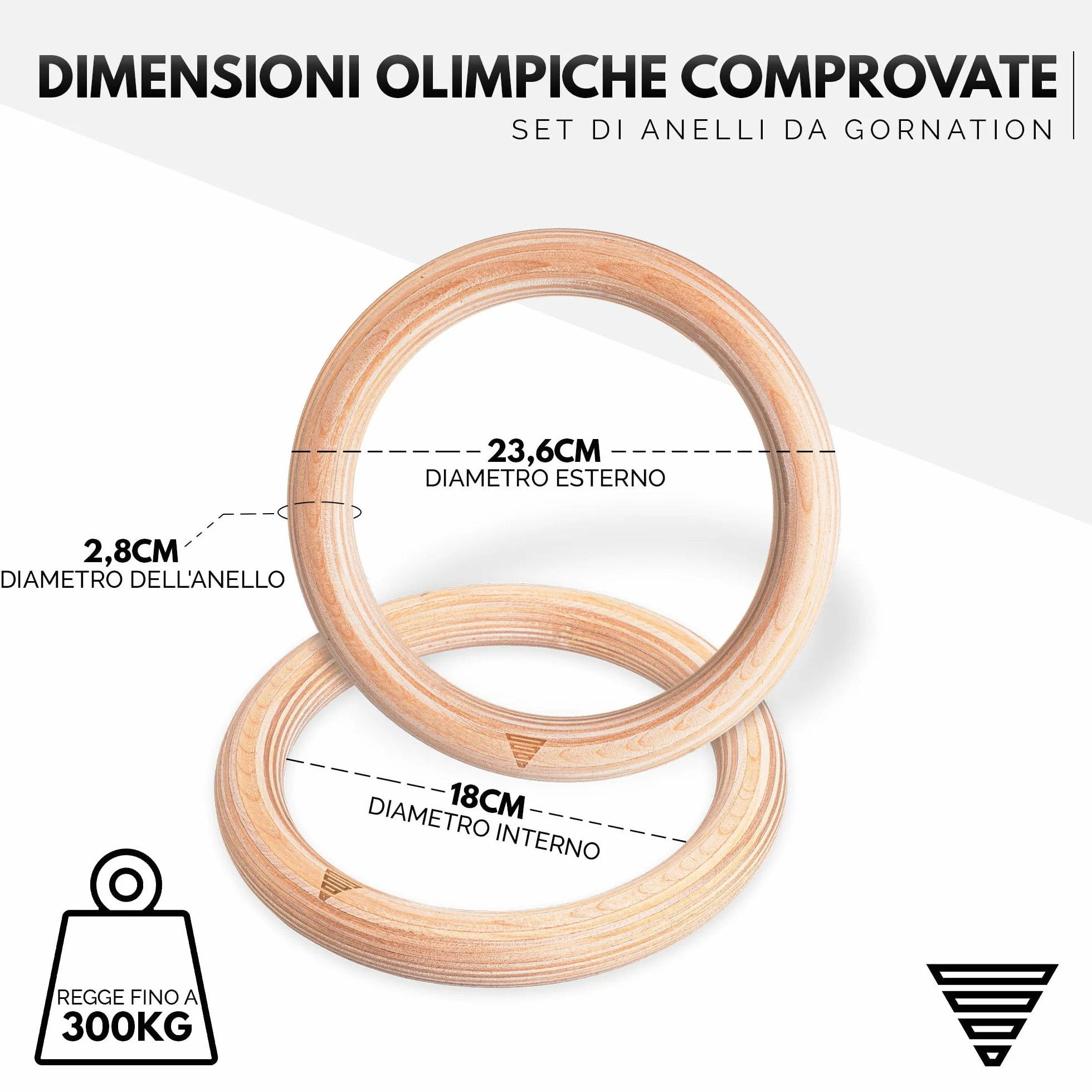 GORNATION Anelli per Calisthenics in Legno, Anelli Olimpici da Ginnastica con Cinghie Regolabili e Sacca