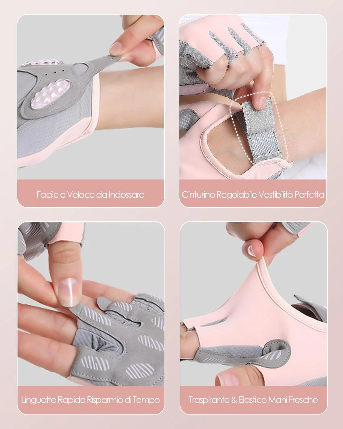 Guanti Palestra Senza Dita per Sollevamento Pesi, CrossFit, Fitness, Palmo Antiscivolo in Silicone