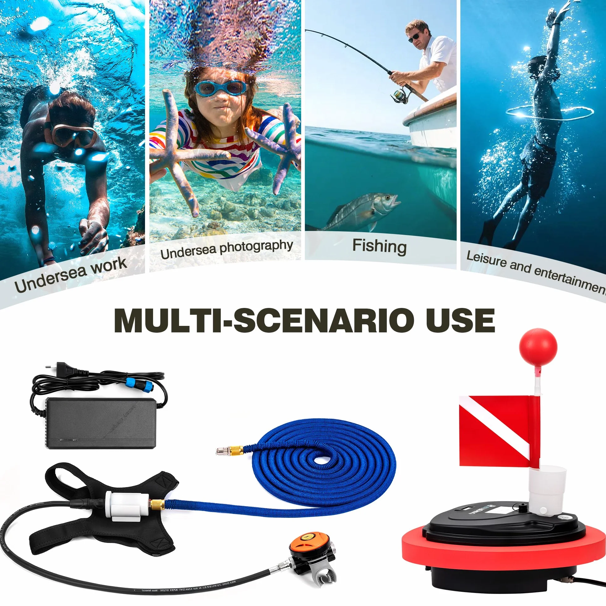 TUDIVING Ventilatore per immersioni subacquee aggiornato, sistema senza serbatoio, serbatoio portatile ricaricabile, compressore d'aria impermeabile