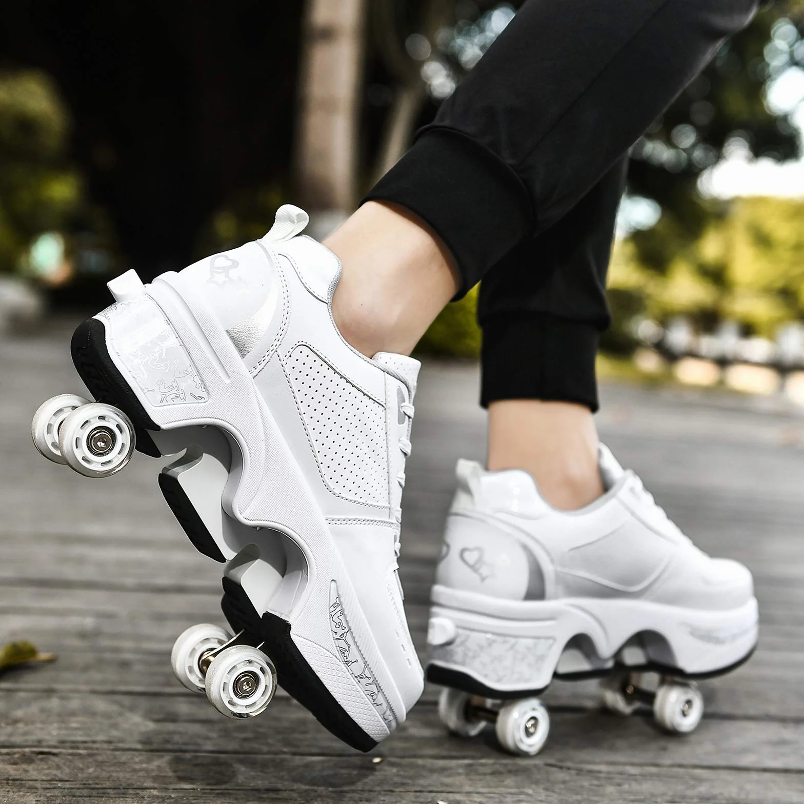 Pattini a Rotelle Unisex Scarpe con Rotelle Scarpe da Skate 2 in 1 e Scarpe da Ginnastica Che si Trasformano in Pattini a Rotelle Regalo per Bambini, Ragazzi, Ragazze, Uomini e Donne