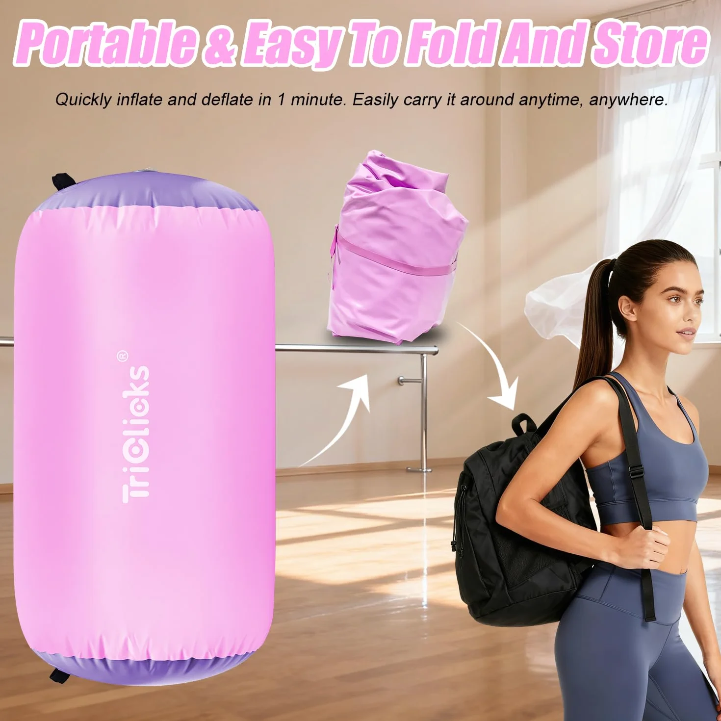 Tappetino da ginnastica gonfiabile, per ginnastica, yoga, allenamento e cheerleader, per uso domestico