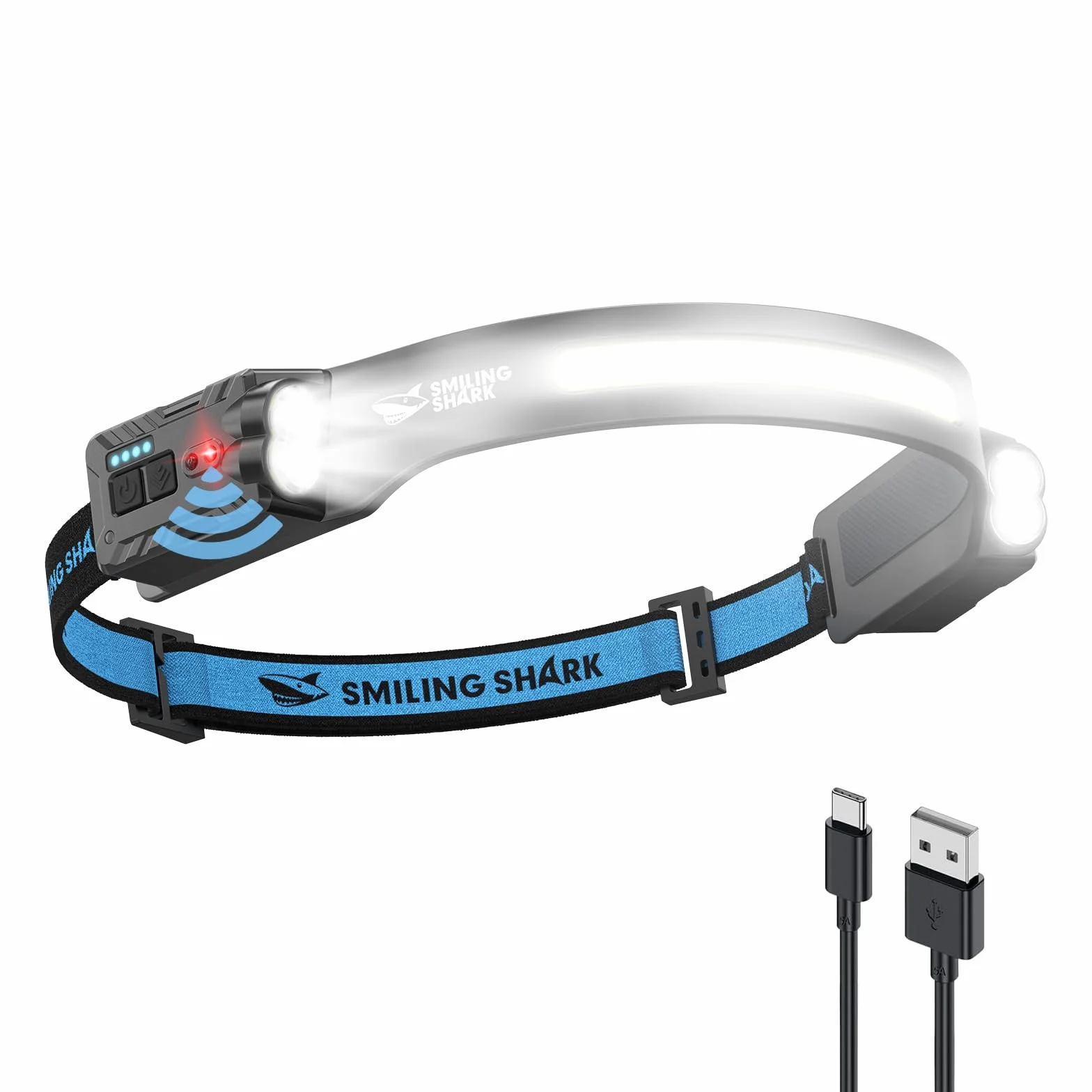 Lampada Frontale Ricaricabile 2400mAh con Sensore di Movimento per Trekking Campeggio