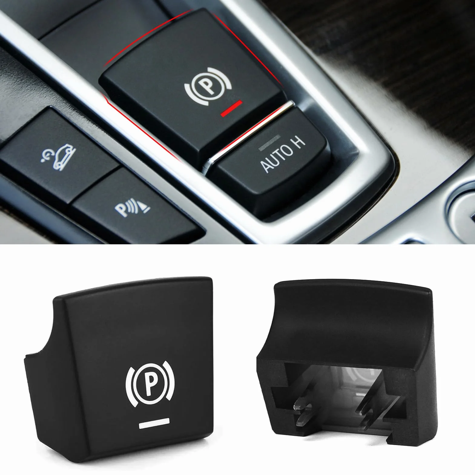 TTCR-II 1PC Compatibile con BMW F10 Interruttore Freno a Mano F02 F07 F10 F12 F15 F16 F25 F26 Interruttore Parcheggio 2012-2019 Pulsante Freno serie 5/6/7 serie/X3/X4/X5/X6 Pulsante Parking(Corto)