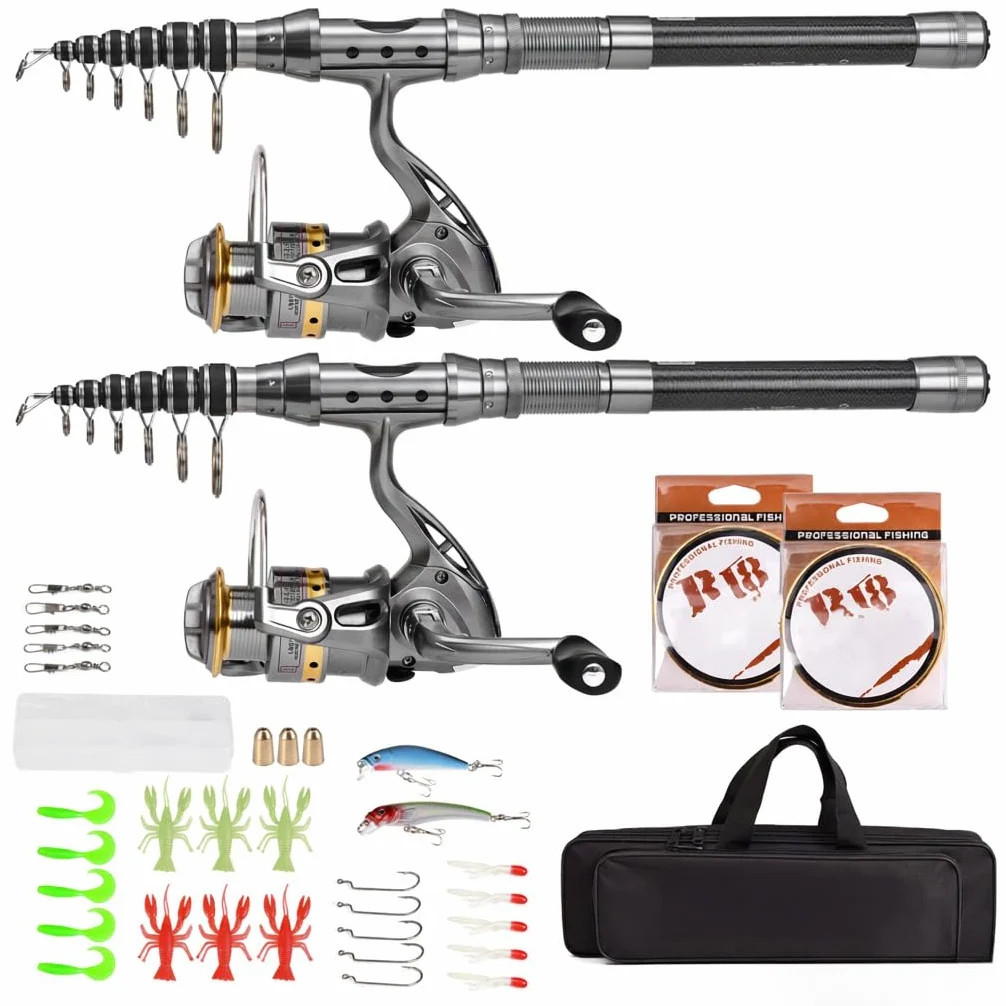 Set da pesca telescopico combinato con 2 canne in carbonio mulinelli a rotazione filo e accessori completi per la - Attrezzatura pronta all uso appassionati di