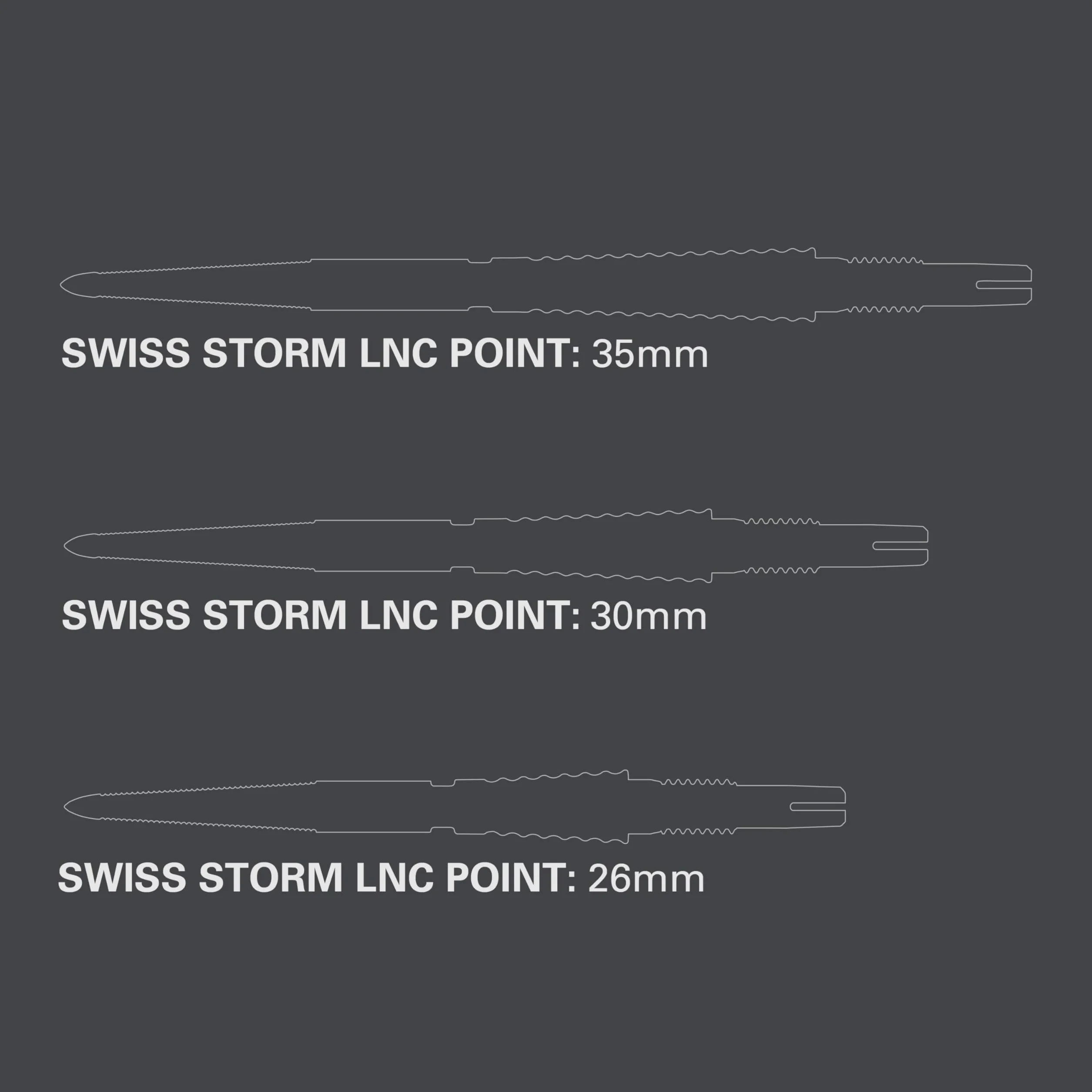 Target Darts Swiss Point Storm Dart Points LNC Set di 3 Punte 26MM 30MM 35MM Gold Silver Black