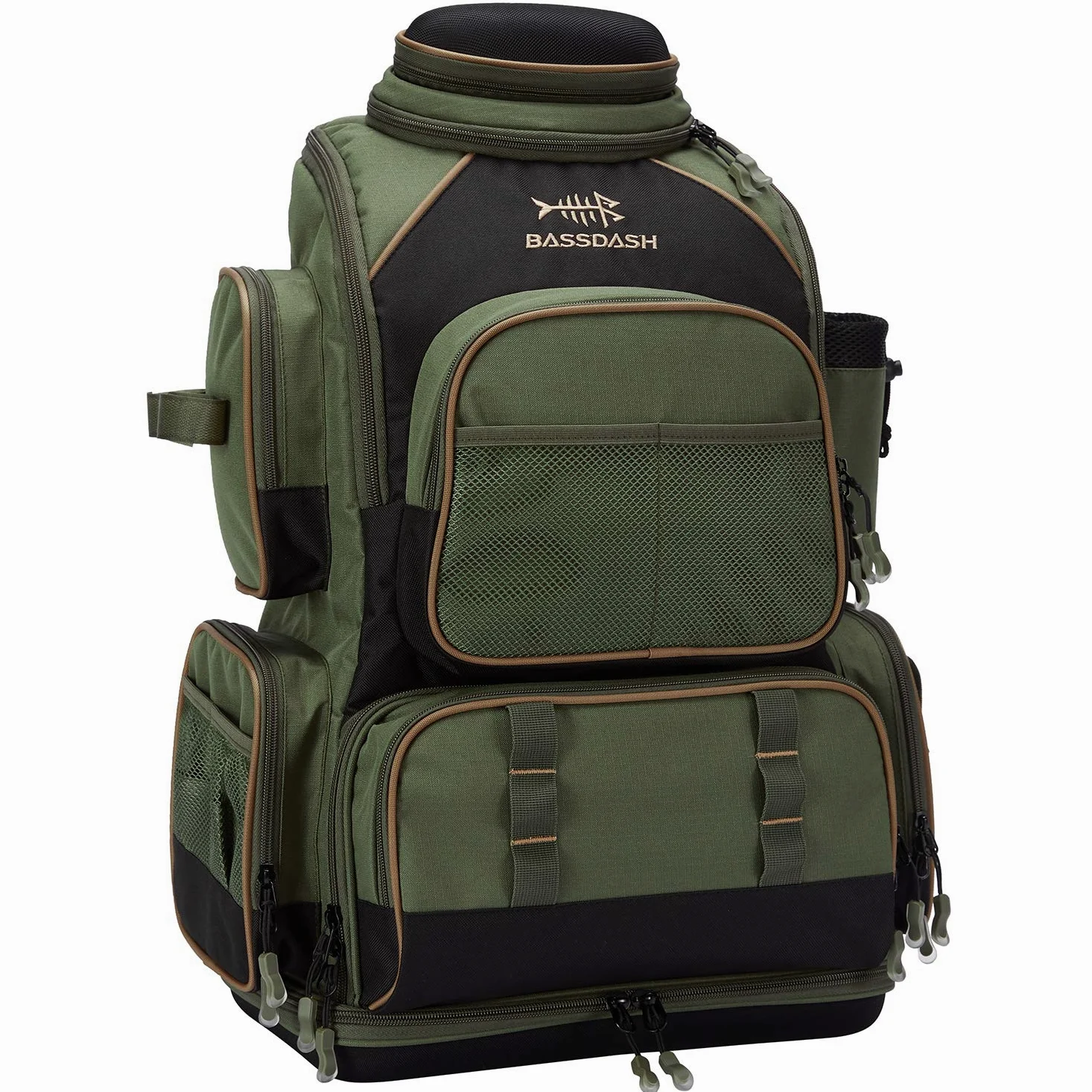 Bassdash Zaino da Pesca Borsa da Pesca Borsa Tattica Leggera e Resistente all'Acqua con portacanne e Copertura Antipioggia Protettiva