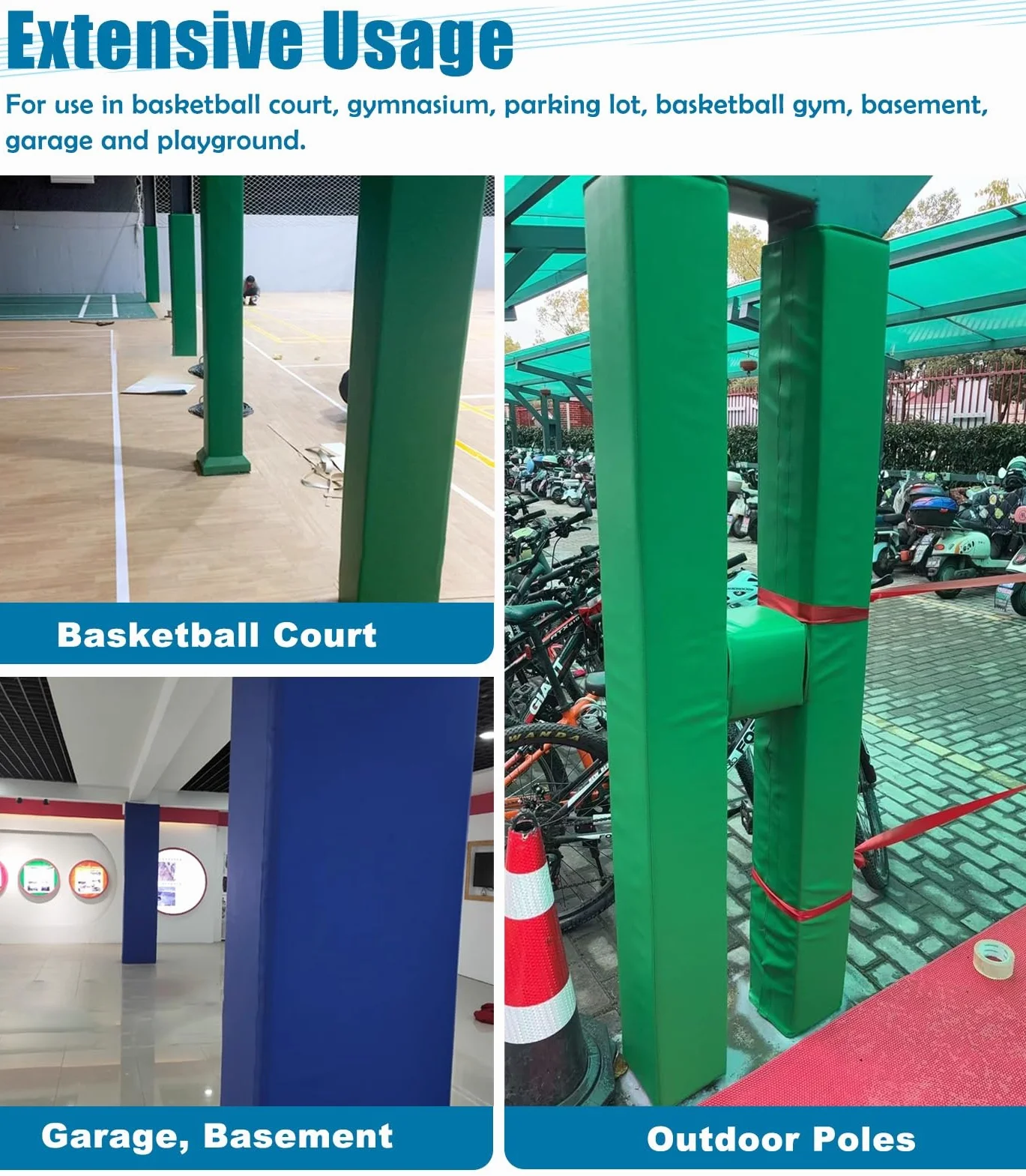 Imbottitura per pali da basket, protezione anti-collisione, adatta per pali quadrati 12,7-20,3 cm con velcro