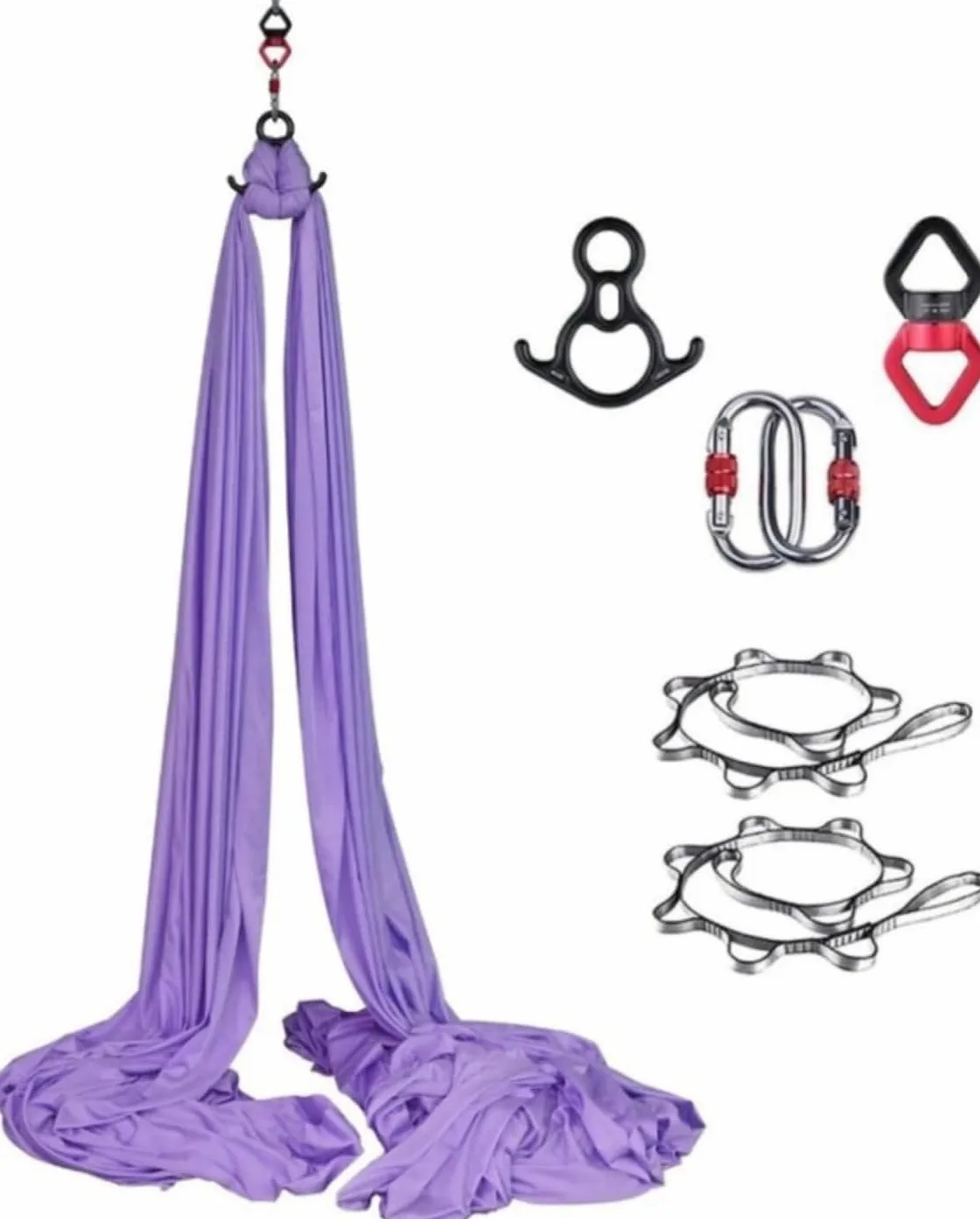 Set di yoga aereo professionale (seta di 8 metri + sistema di sospensione) – respirante, adatto per allenamenti a casa/meditazione, con una capacità di carico di 150 chilogrammi.