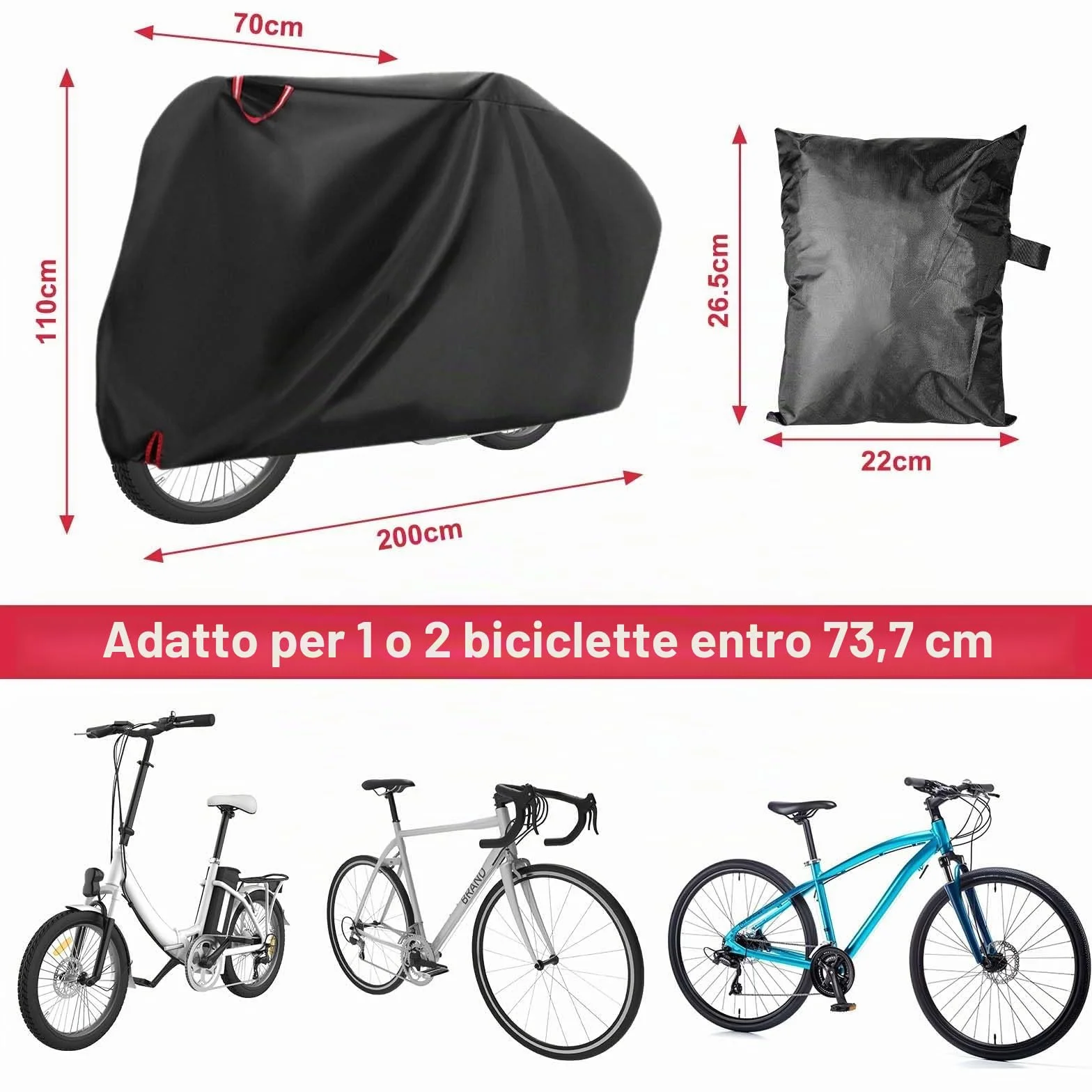 Copri Bicicletta da Esterno Impermeabile 210D Oxford 200 x 110 x 70 cm con Fori per Lucchetto