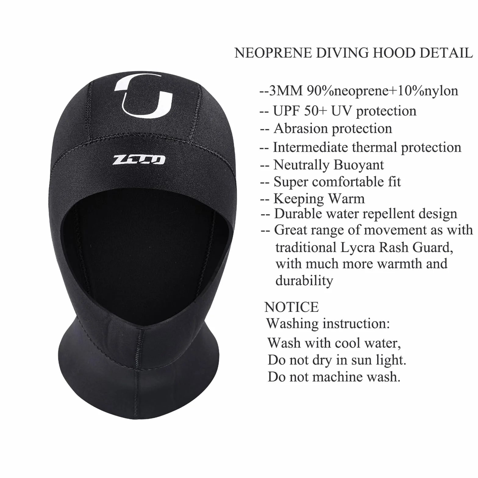 ZCCO Cuffia da immersione in neoprene 3 mm per subacquea, surf, kayak, nuoto