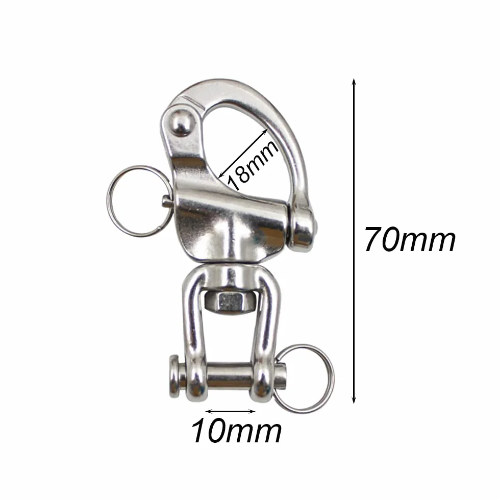 Moschettone girevole 2 pezzi acciaio inox 316 sgancio rapido 70 mm per barca veliero