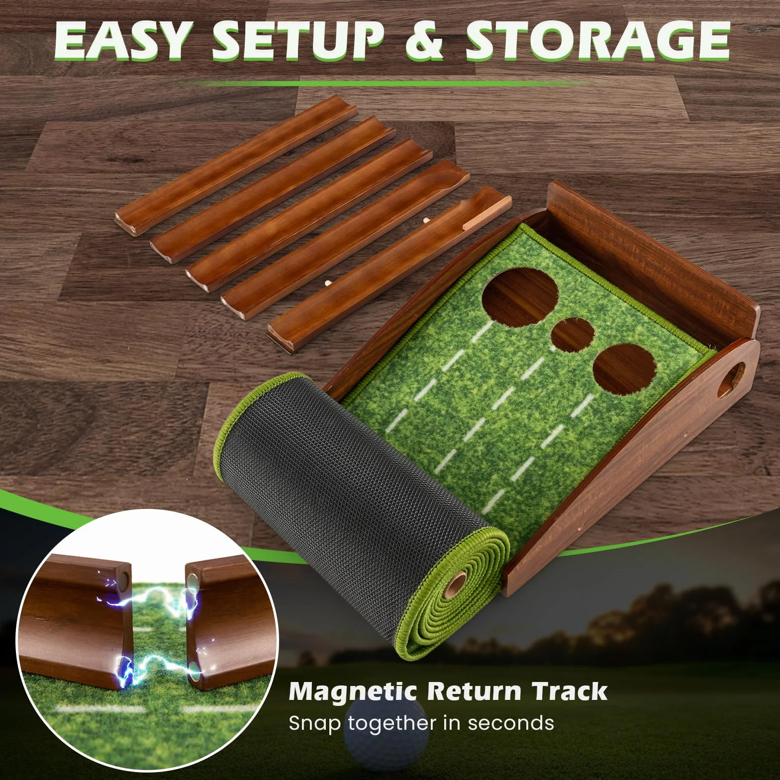 LIFEZEAL Tappetino Golf Allenamento con Buche per Interni Ritorno Automatico Base per Golf 3 Buche