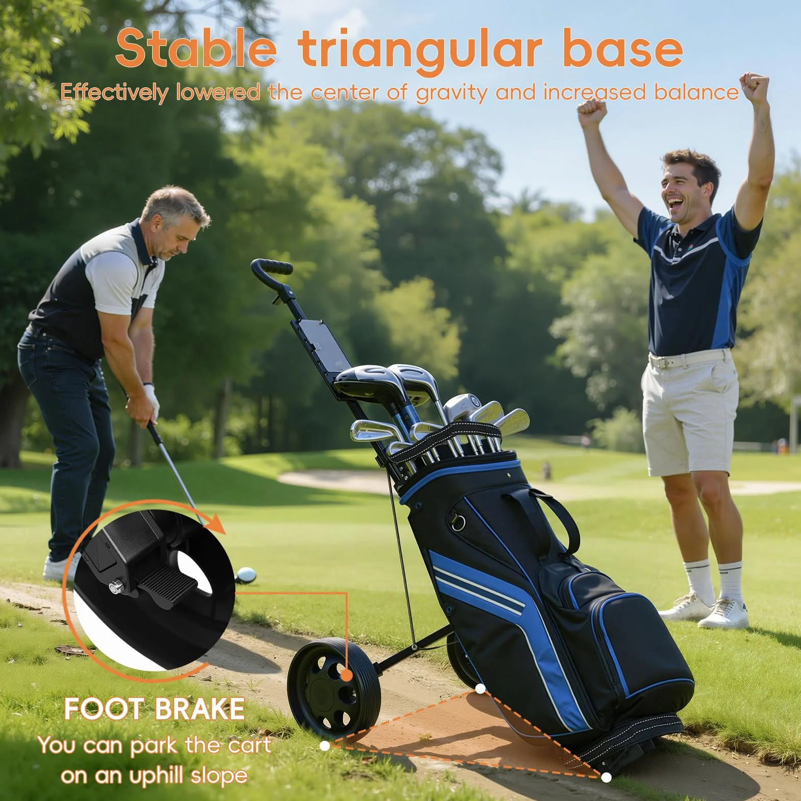 Carrello da golf a 2 ruote pieghevole in metallo leggero con segnapunti e supporto tee