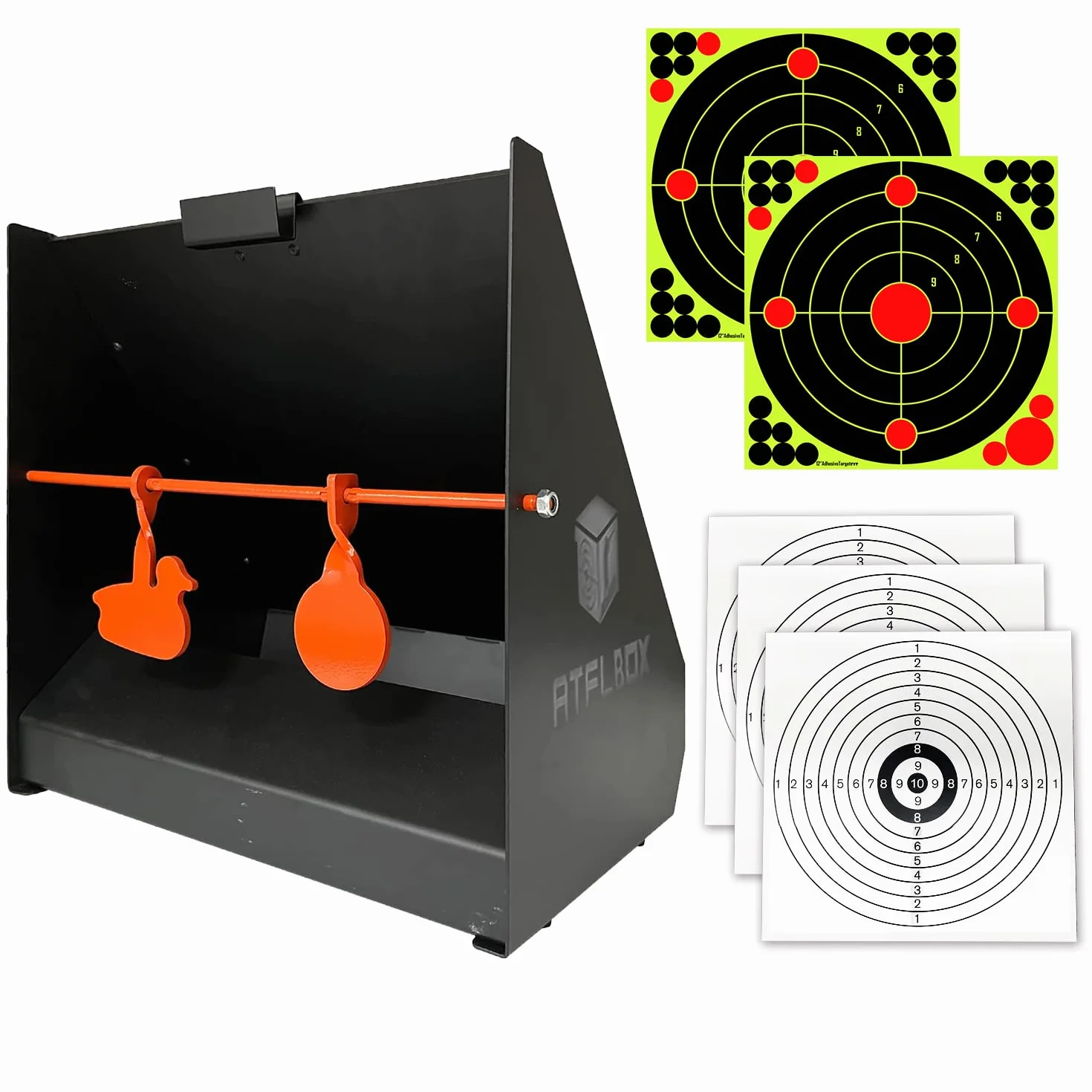 ATFLBOX Scatola Trappola per proiettili di Piccolo Calibro Bersaglio a Pendolo 5 bersagli Carta Occhio di Bue Calibro .177 .22 per Fucili Softair BB