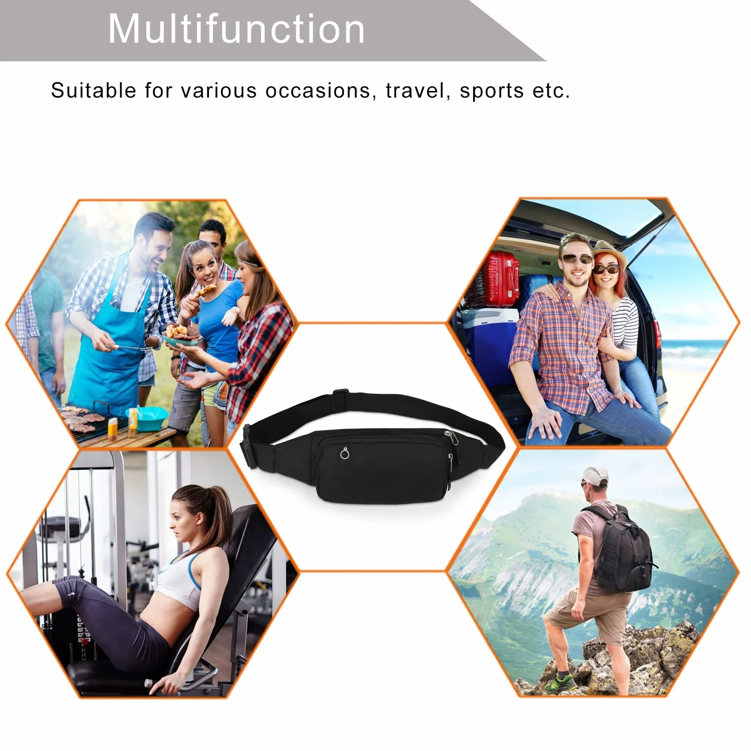 Marsupio Sportivo Running Uomo Donna Cintura da Corsa per Telefono Samsung Huawei Jogging Trekking Bicicletta Nero