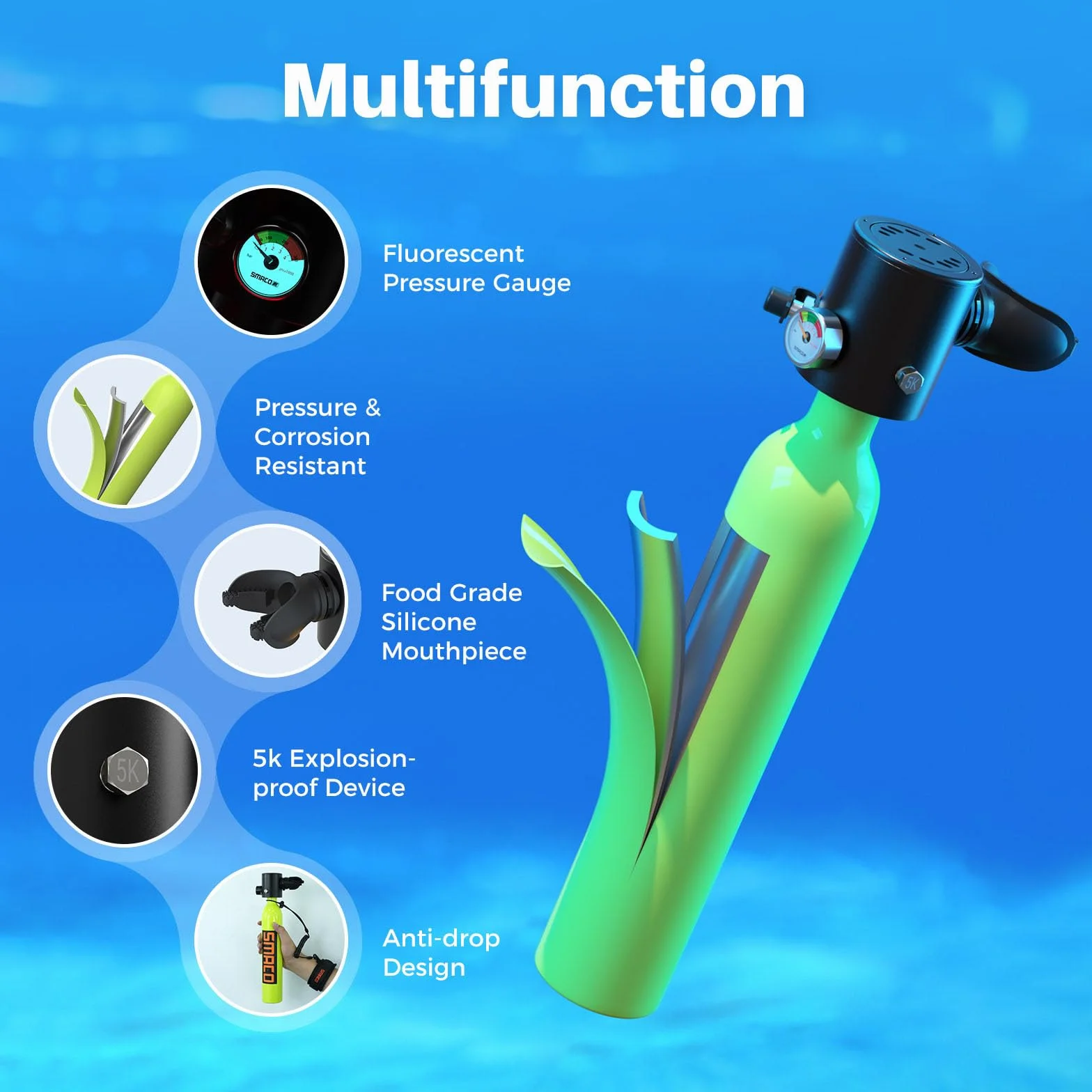 SMACO S300 Mini Bombola Subacquea 0.5L Portatile Scuba Tank Immersioni